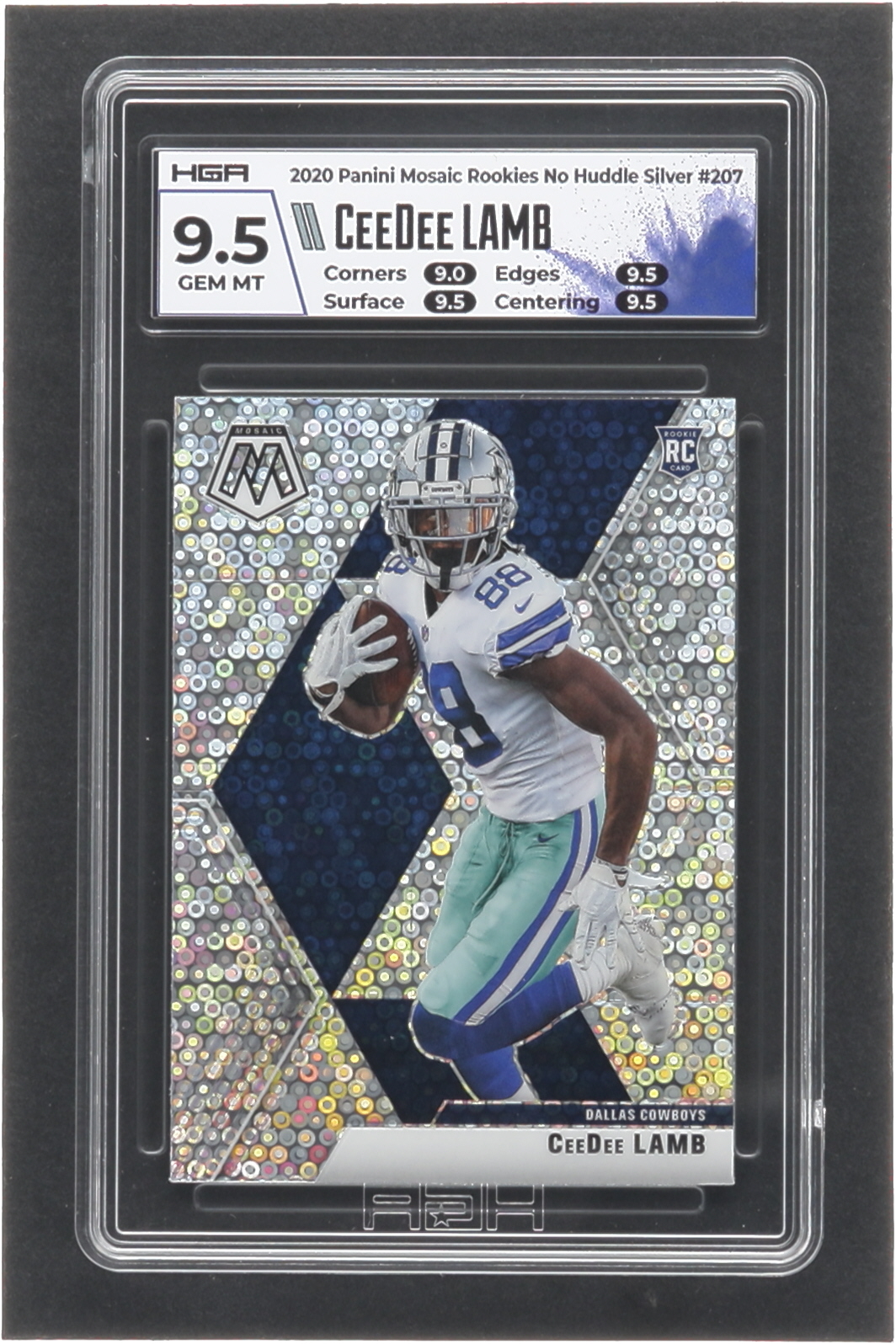 CeeDee Lamb 2020 Panini Mosaic Mosaic No Huddle Silver #207 RC (HGA 9.5) at PristineAuction.com CeeDee Lamb 2020 Panini Mosaic Mosaic No Huddle Silver #207 RC (HGA 9.5) at PristineAuction.com