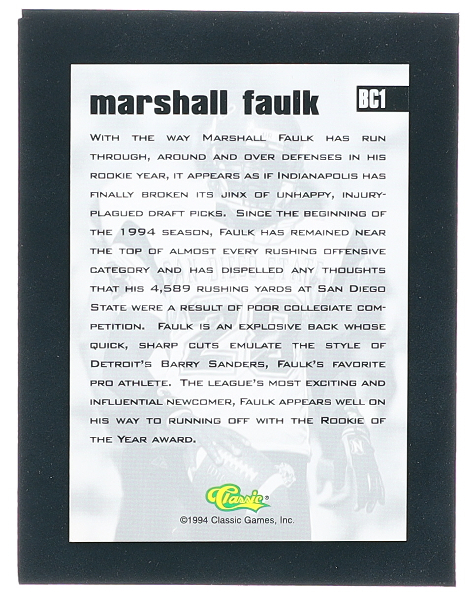 Marshall Faulk 1994 Classic Four Sport BCs #BC1 RC at PristineAuction.com Marshall Faulk 1994 Classic Four Sport BCs #BC1 RC at PristineAuction.com