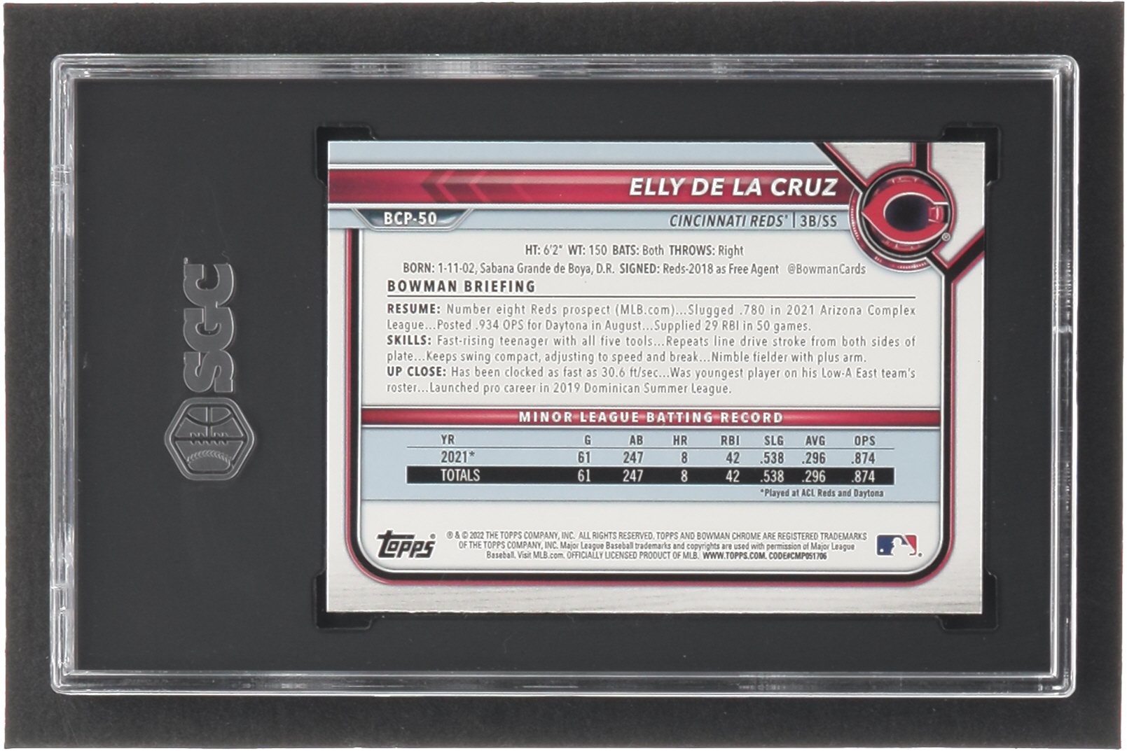 Elly De La Cruz 2022 Bowman Chrome Prospects #BCP50 RC (SGC 10) at PristineAuction.com Elly De La Cruz 2022 Bowman Chrome Prospects #BCP50 RC (SGC 10) at PristineAuction.com