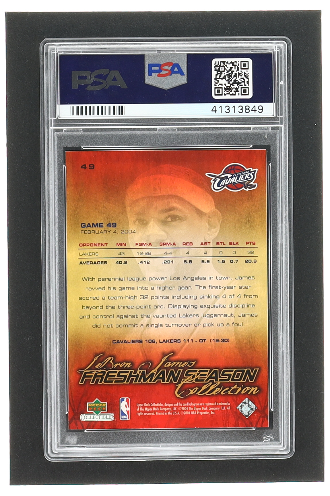 LeBron James 2004 Upper Deck LeBron James Freshman Season #49 (PSA 10) at PristineAuction.com LeBron James 2004 Upper Deck LeBron James Freshman Season #49 (PSA 10) at PristineAuction.com
