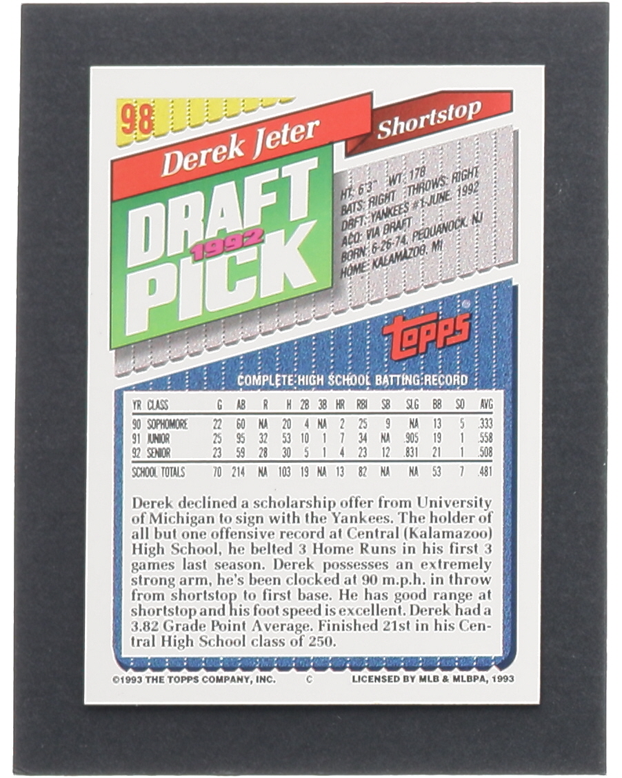 Derek Jeter 1993 Topps #98 RC at PristineAuction.com Derek Jeter 1993 Topps #98 RC at PristineAuction.com