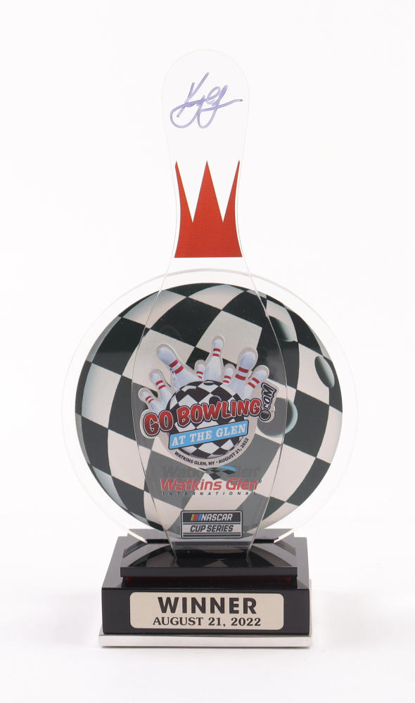 Kyle Larson Signed Team Issued 2022 Watkins Glen Win Mini Trophy at PristineAuction.com Kyle Larson Signed Team Issued 2022 Watkins Glen Win Mini Trophy at PristineAuction.com