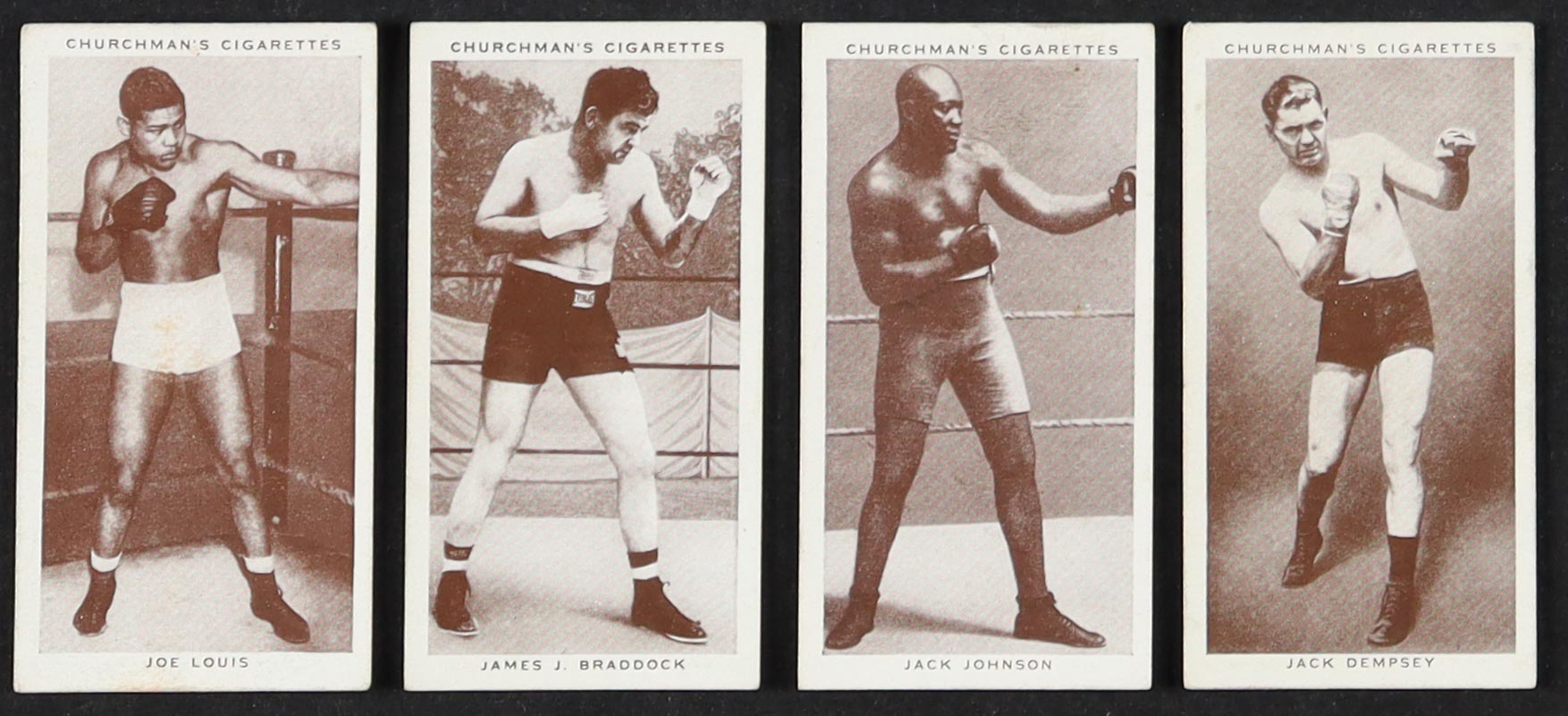 1938 Churchman's Boxing Personalities Complete Set of (50) Cards with Jack Dempsey #12, Joe Louis #26, Jack Johnson #20, James J. Braddock #6 at PristineAuction.com 1938 Churchman's Boxing Personalities Complete Set of (50) Cards with Jack Dempsey #12, Joe Louis #26, Jack Johnson #20, James J. Braddock #6 at PristineAuction.com