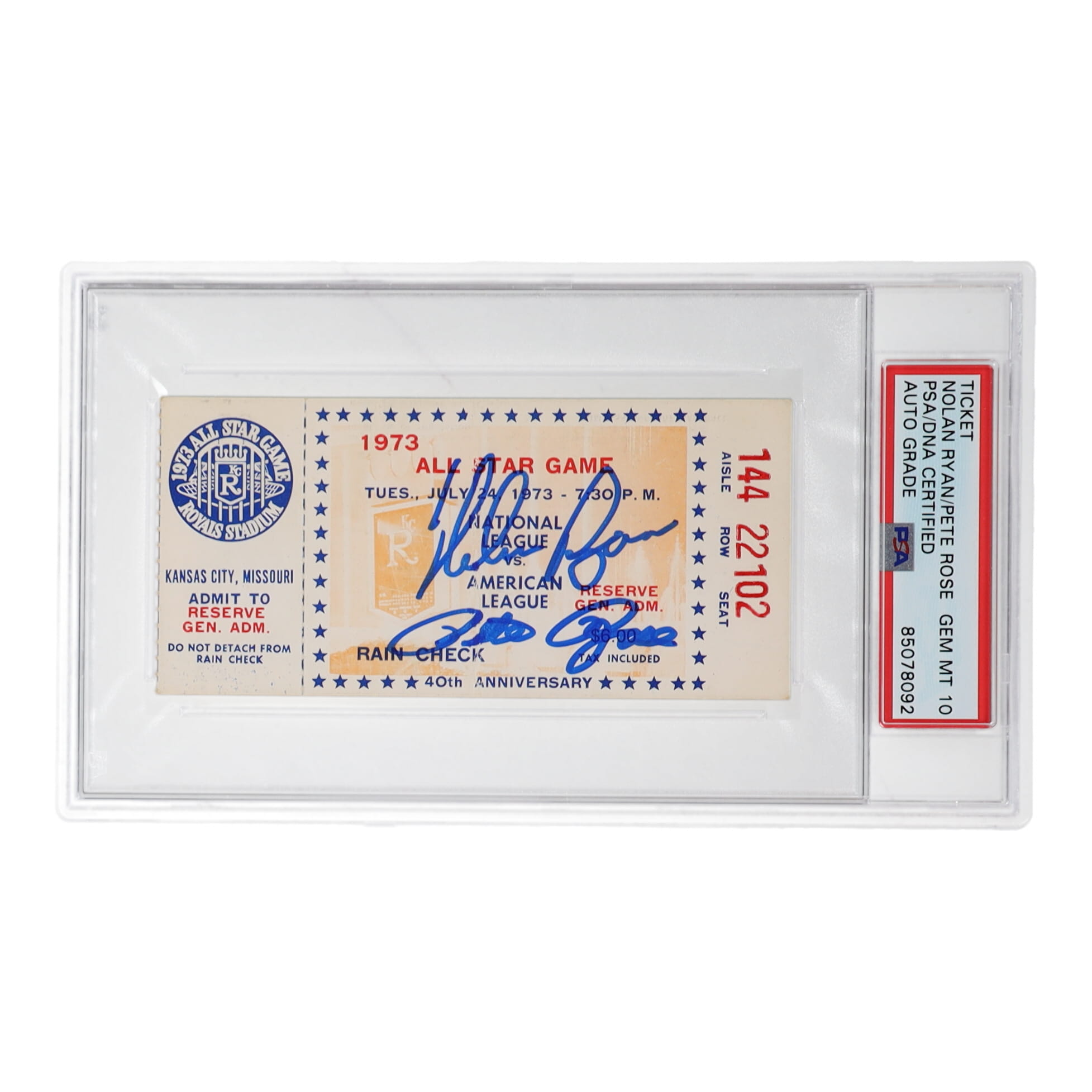 Nolan Ryan & Pete Rose Signed 1973 All-Star Game Original Ticket (PSA | Auto Grade 10) at PristineAuction.com Nolan Ryan & Pete Rose Signed 1973 All-Star Game Original Ticket (PSA | Auto Grade 10) at PristineAuction.com