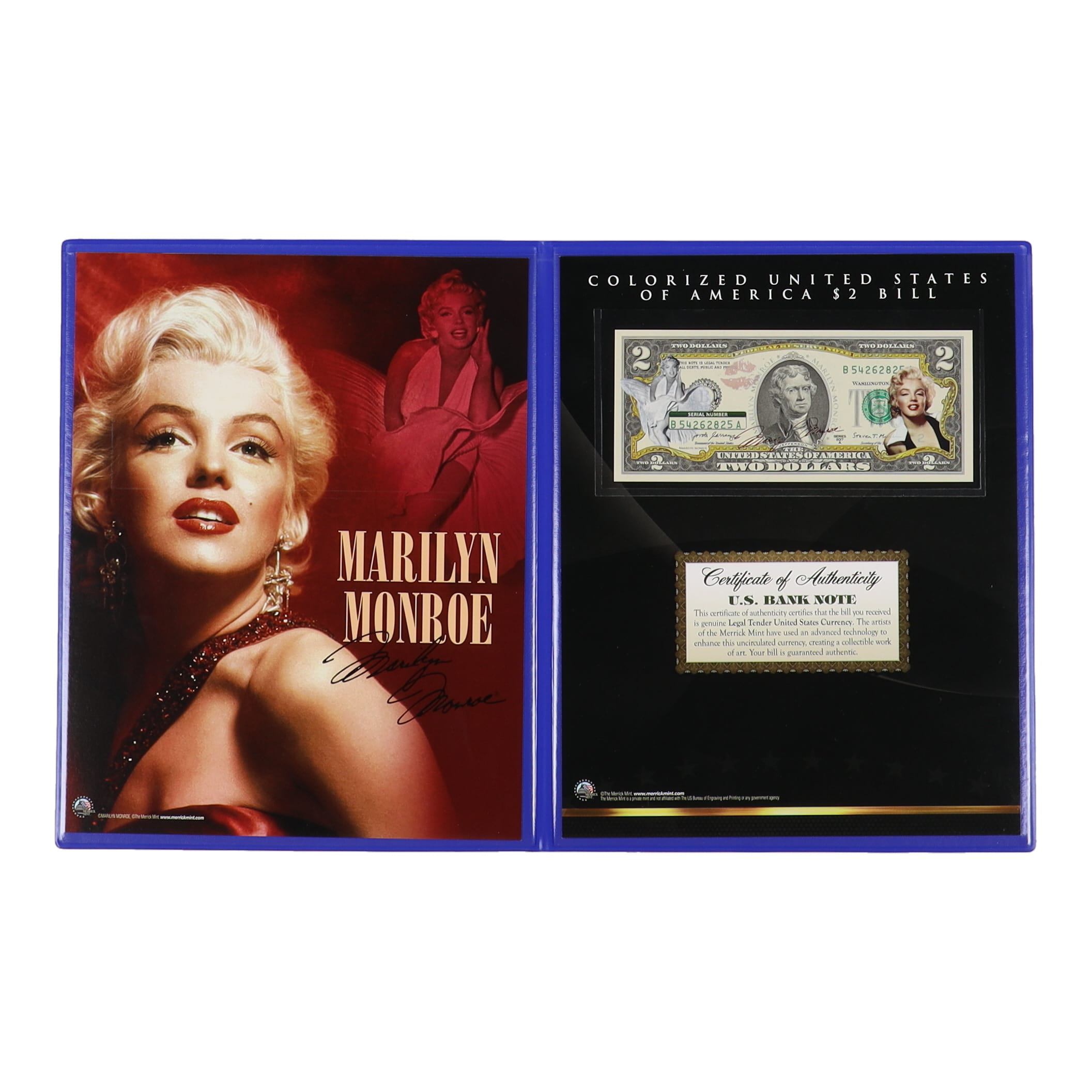 Marilyn Monroe Genuine Legal Tender Colorized U.S. $2.00 Two Dollar Bill Commemorative Edition Bank Note with Folder at PristineAuction.com Marilyn Monroe Genuine Legal Tender Colorized U.S. $2.00 Two Dollar Bill Commemorative Edition Bank Note with Folder at PristineAuction.com