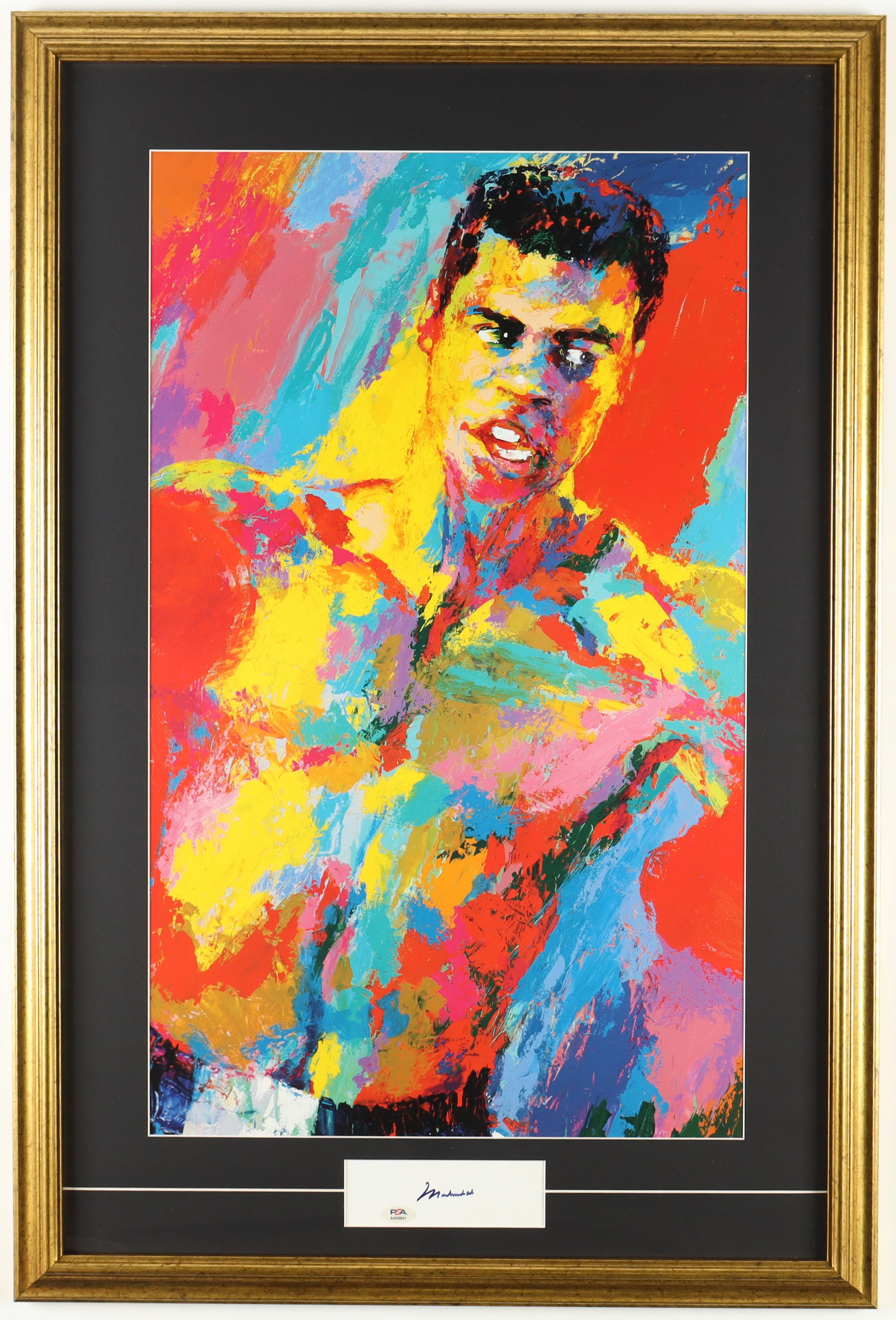 Muhammad Ali Signed "Muhammad Ali" Custom Framed Cut Display With Vintage LeRoy Neiman Lithograph (PSA) at PristineAuction.com Muhammad Ali Signed "Muhammad Ali" Custom Framed Cut Display With Vintage LeRoy Neiman Lithograph (PSA) at PristineAuction.com