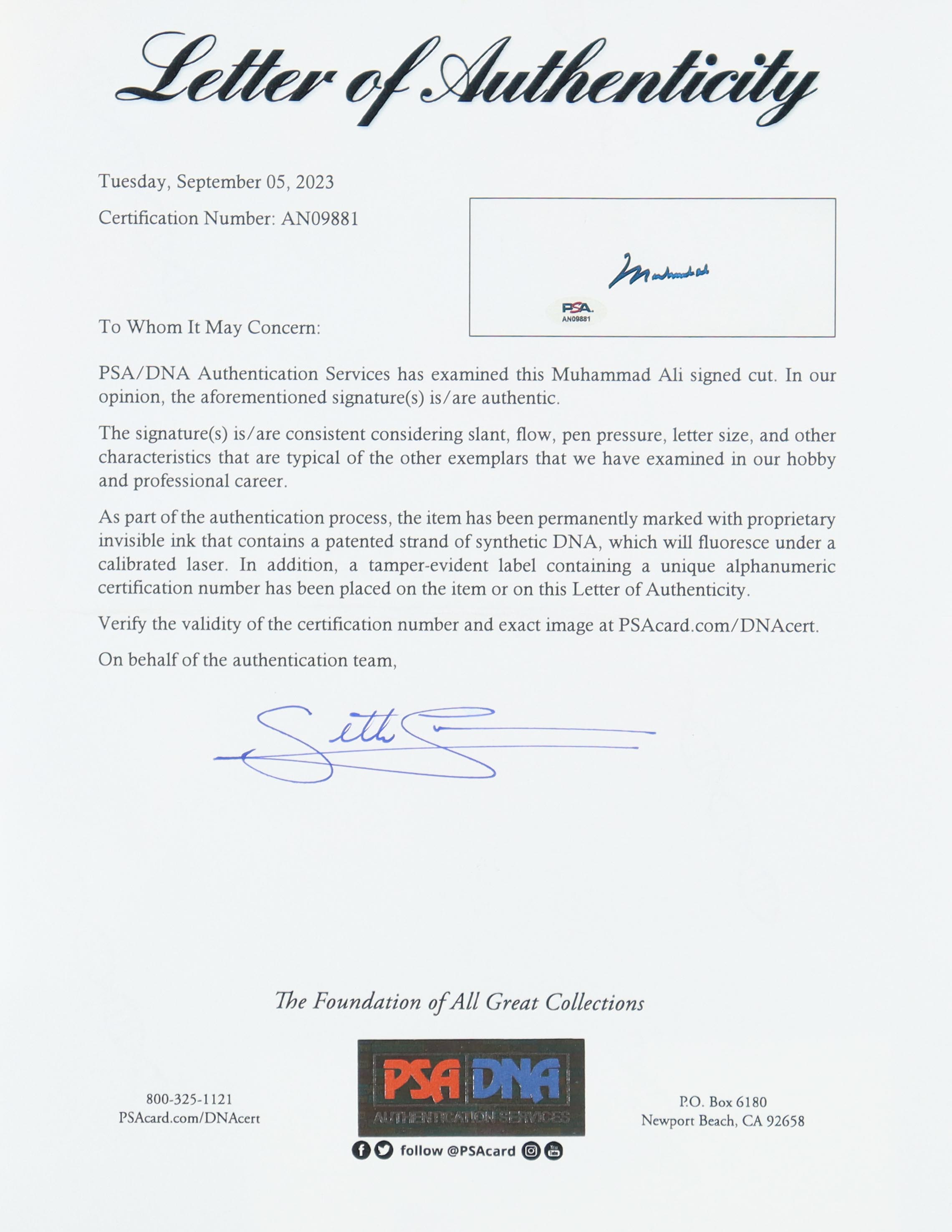 Muhammad Ali Signed "Muhammad Ali" Custom Framed Cut Display With Vintage LeRoy Neiman Lithograph (PSA) at PristineAuction.com Muhammad Ali Signed "Muhammad Ali" Custom Framed Cut Display With Vintage LeRoy Neiman Lithograph (PSA) at PristineAuction.com