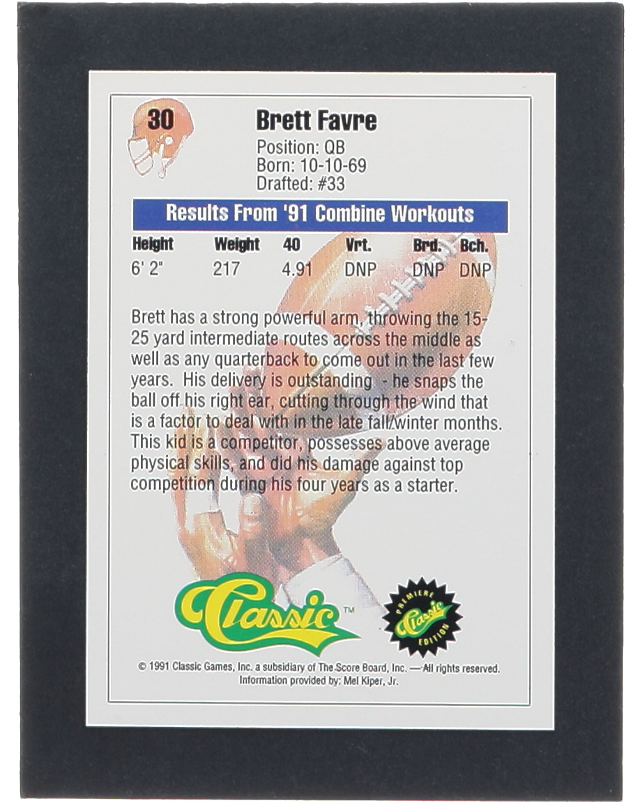 Brett Favre 1991 Classic #30 RC at PristineAuction.com Brett Favre 1991 Classic #30 RC at PristineAuction.com