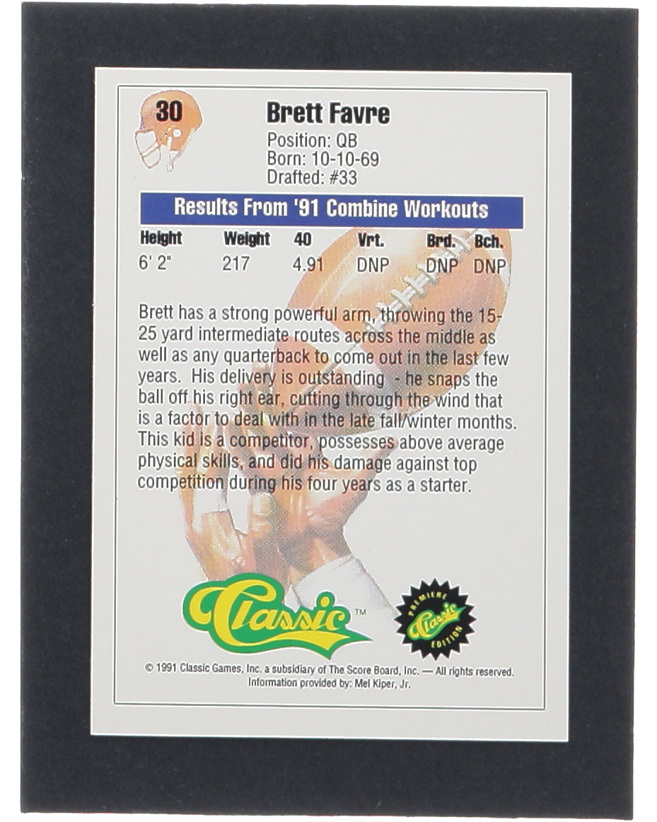 Brett Favre 1991 Classic #30 RC at PristineAuction.com Brett Favre 1991 Classic #30 RC at PristineAuction.com