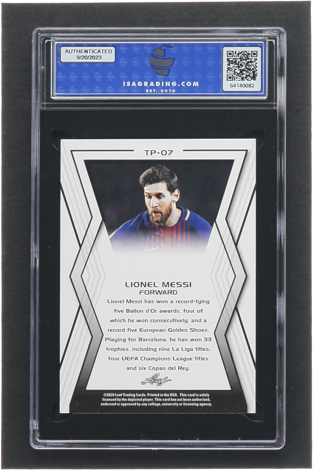 Lionel Messi 2020 Leaf Special Release Top Prospect #TP07 (ISA 10) at PristineAuction.com Lionel Messi 2020 Leaf Special Release Top Prospect #TP07 (ISA 10) at PristineAuction.com