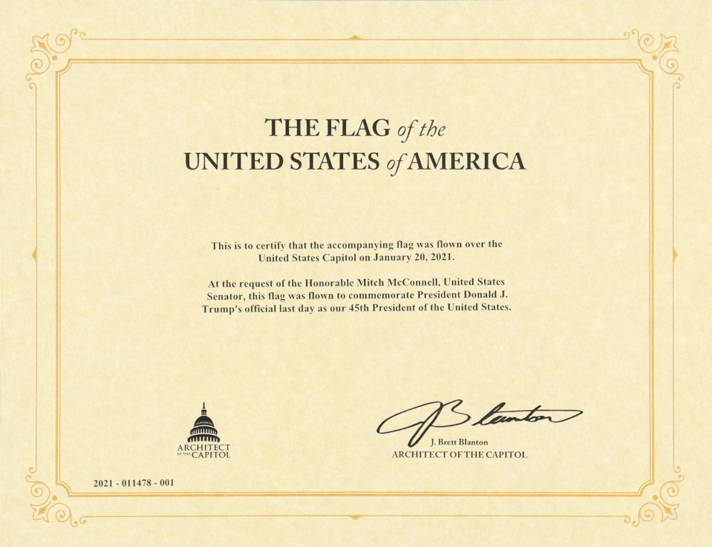 American Flag Flown Over the Capitol In Honor Of President Donald Trump