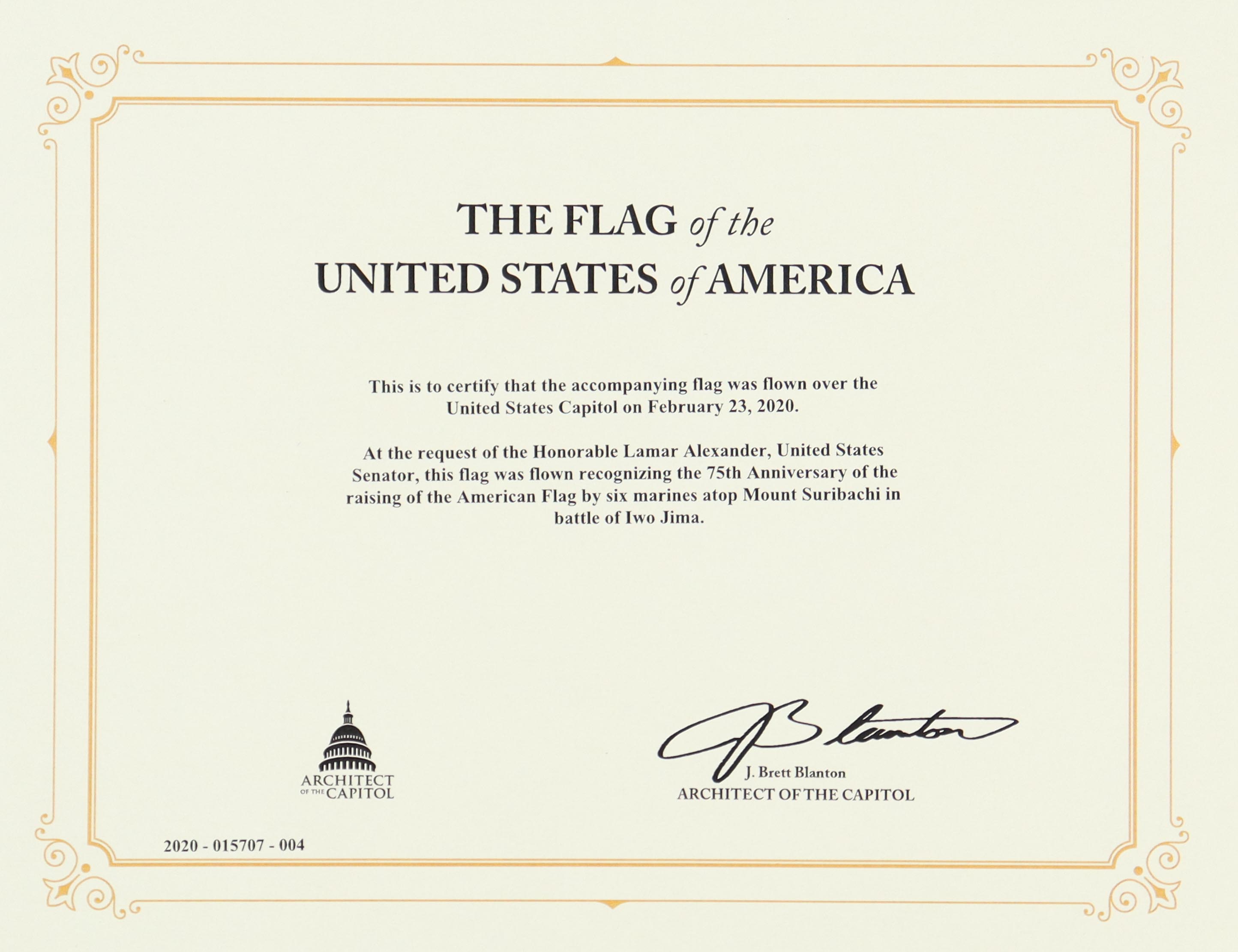 American Flag Flown Over the Capitol February 23, 2020 (Architect of the Capitol) at PristineAuction.com American Flag Flown Over the Capitol February 23, 2020 (Architect of the Capitol) at PristineAuction.com