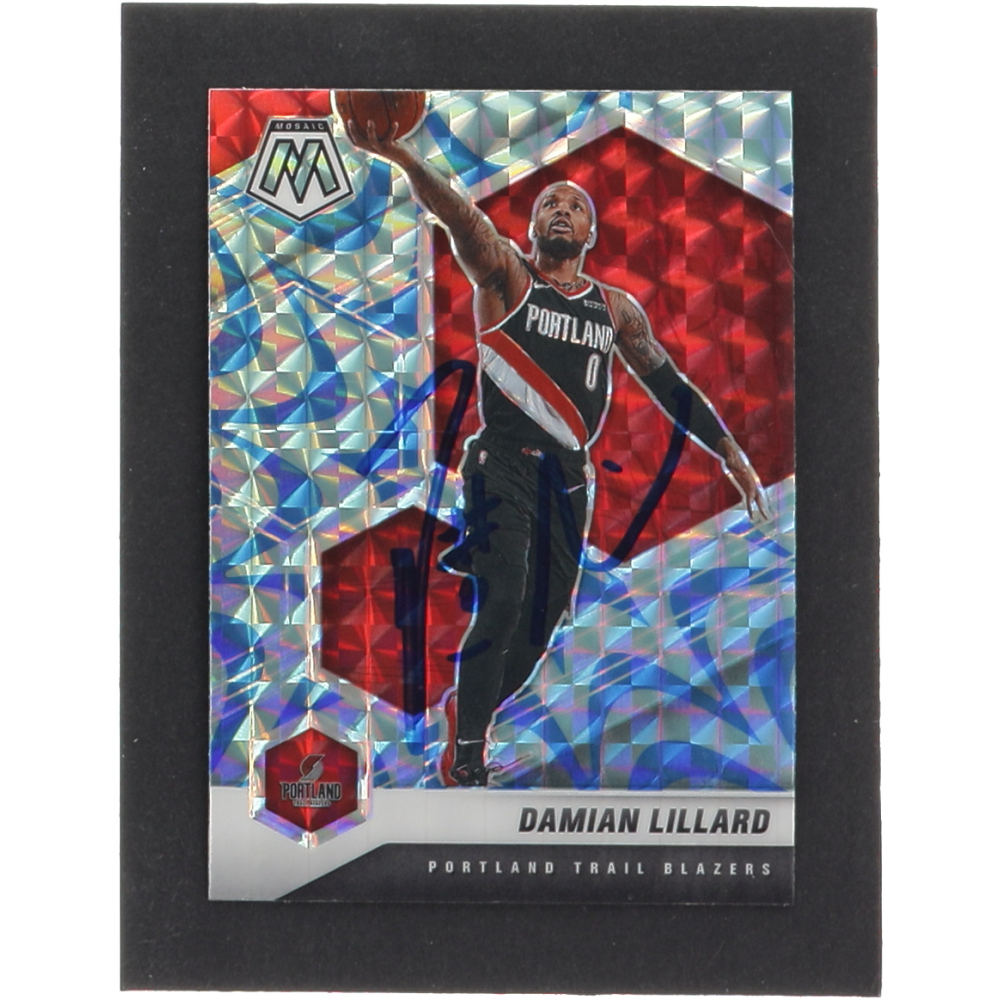 Damian Lillard Signed 202021 Panini Mosaic Mosaic Reactive Blue 93