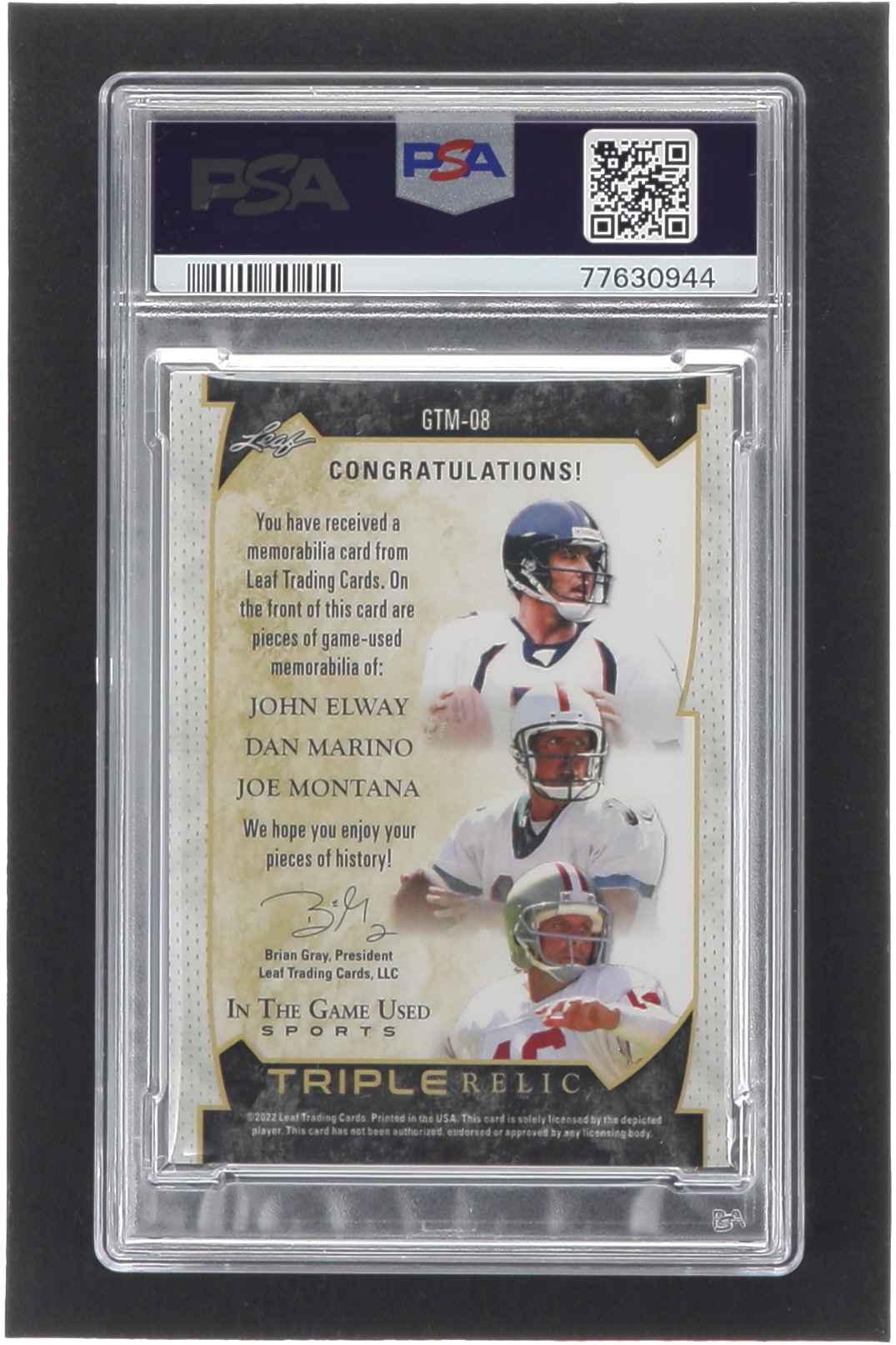 John Elway / Dan Marino / Joe Montana 2022 ITG Used Sports Game Used Triple Memorabilia Rainbow Cracked Ice #GUTM08 #4/9 (PSA 8) at PristineAuction.com John Elway / Dan Marino / Joe Montana 2022 ITG Used Sports Game Used Triple Memorabilia Rainbow Cracked Ice #GUTM08 #4/9 (PSA 8) at PristineAuction.com