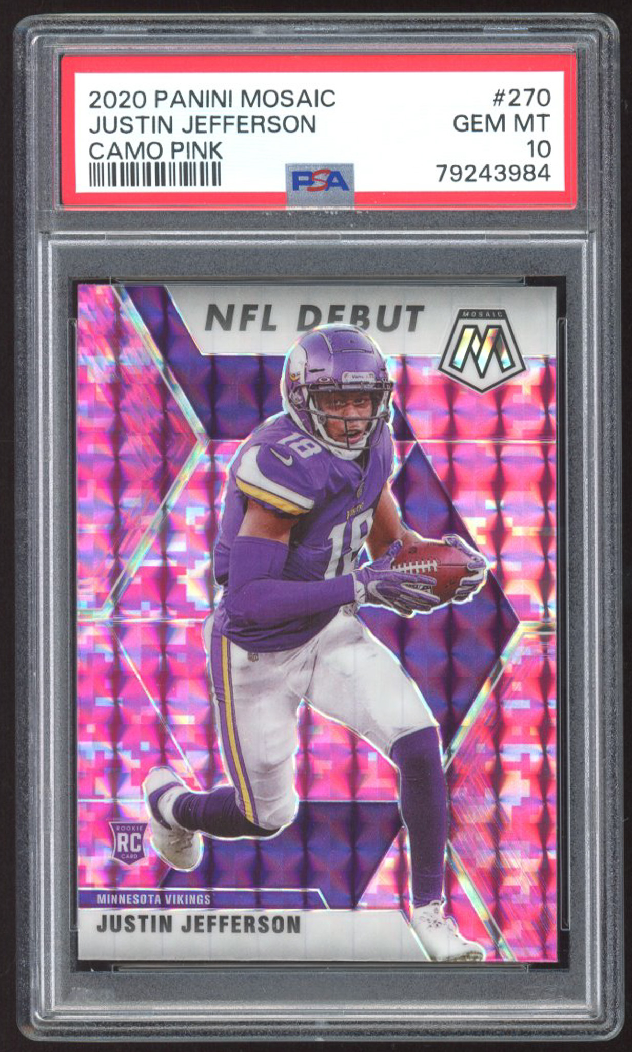 Justin Jefferson 2020 Panini Mosaic Mosaic Camo Pink #270 DEB RC (PSA 10) at PristineAuction.com Justin Jefferson 2020 Panini Mosaic Mosaic Camo Pink #270 DEB RC (PSA 10) at PristineAuction.com