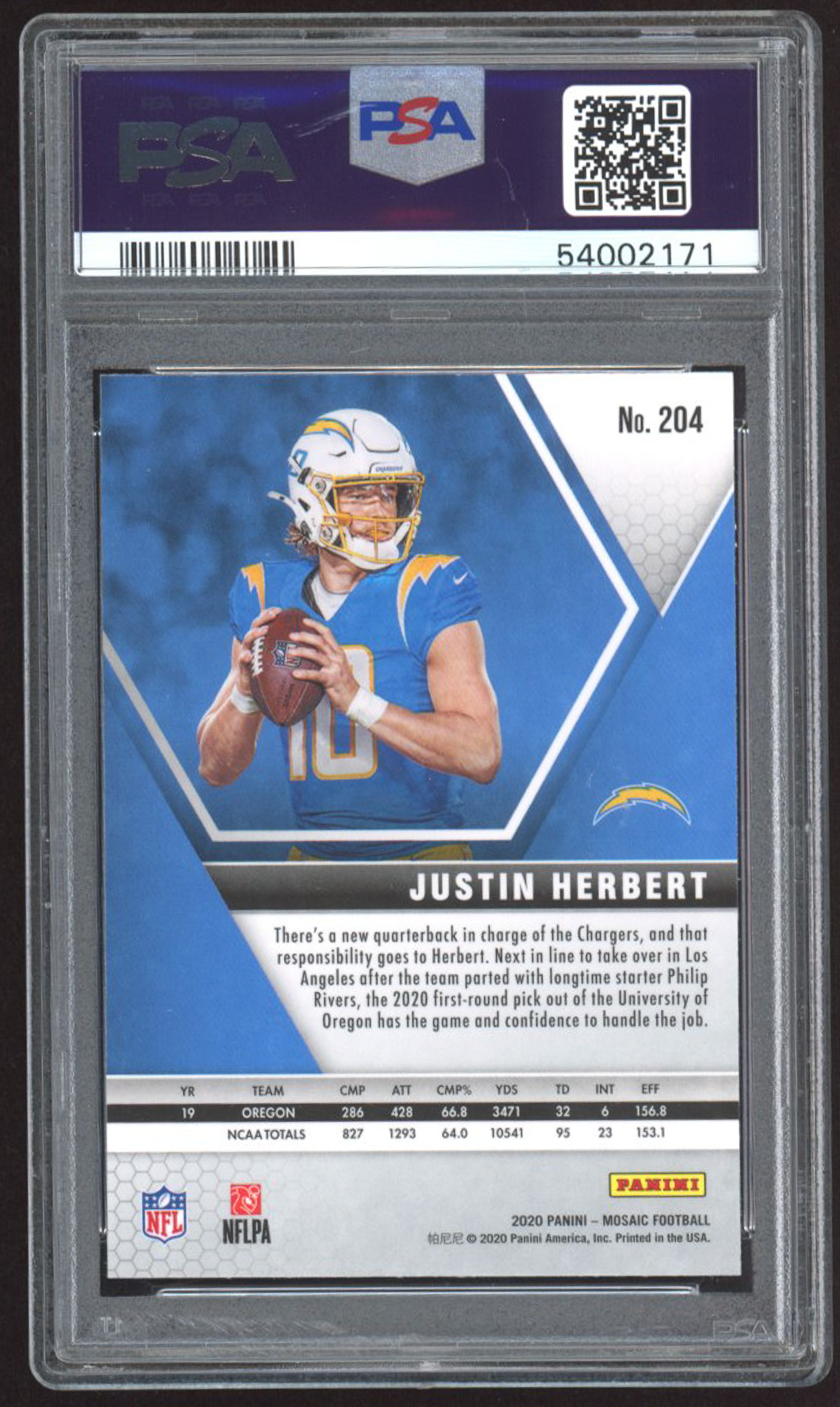 Justin Herbert 2020 Panini Mosaic #204 RC (PSA 10) at PristineAuction.com Justin Herbert 2020 Panini Mosaic #204 RC (PSA 10) at PristineAuction.com
