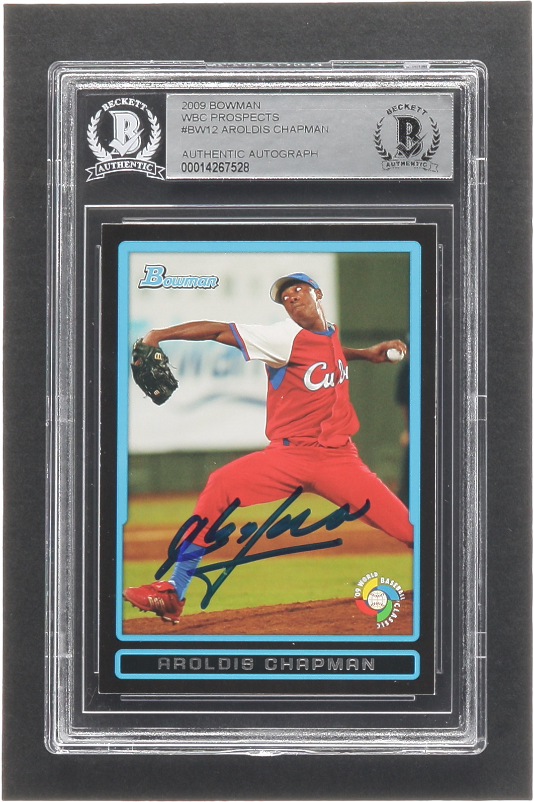 Aroldis Chapman Signed 2009 Bowman WBC Prospects #BCW12 RC (BGS) at PristineAuction.com Aroldis Chapman Signed 2009 Bowman WBC Prospects #BCW12 RC (BGS) at PristineAuction.com