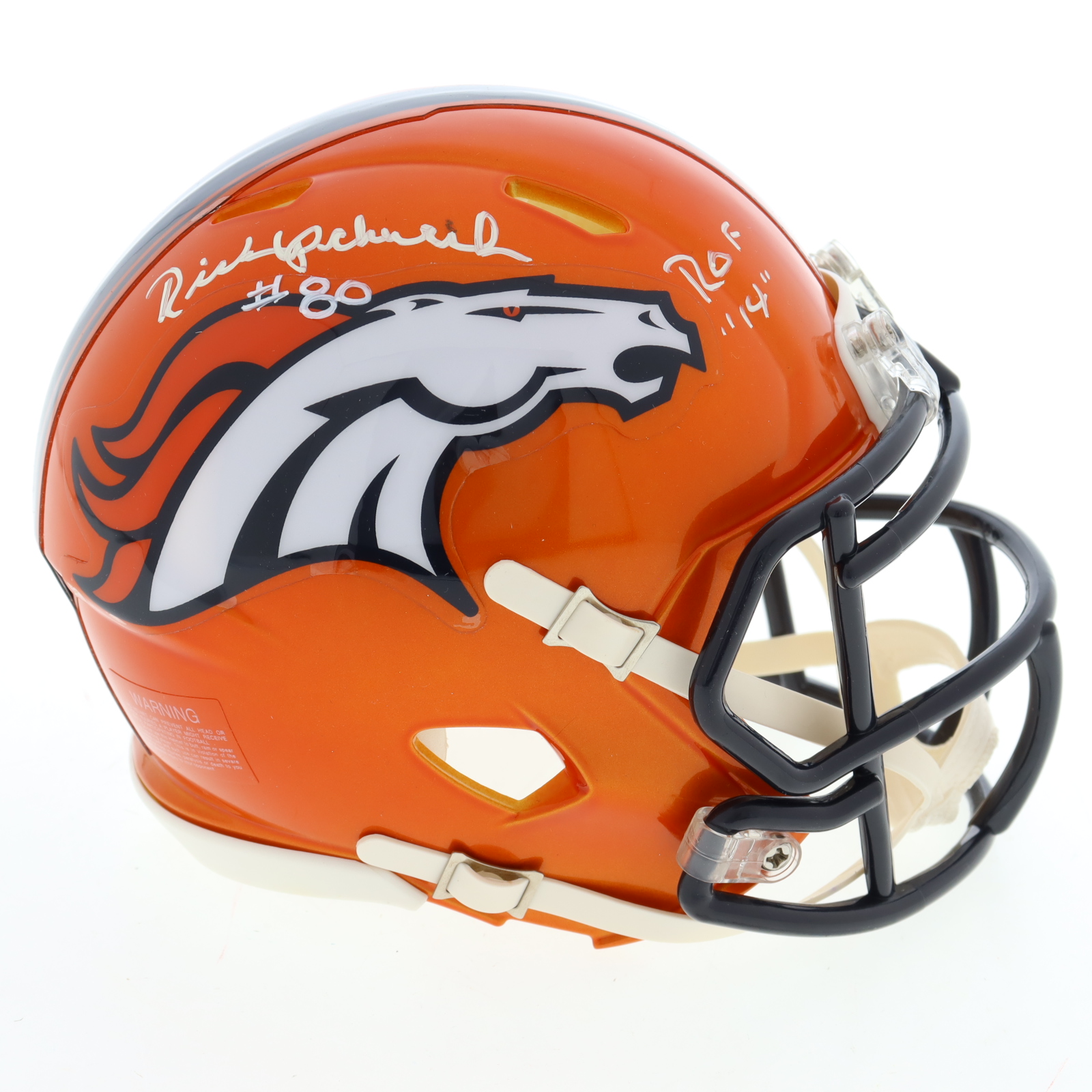 Rick Upchurch Signed Broncos Flash Alternate Speed Mini Helmet Inscribed "ROF '14" (Beckett) at PristineAuction.com Rick Upchurch Signed Broncos Flash Alternate Speed Mini Helmet Inscribed "ROF '14" (Beckett) at PristineAuction.com