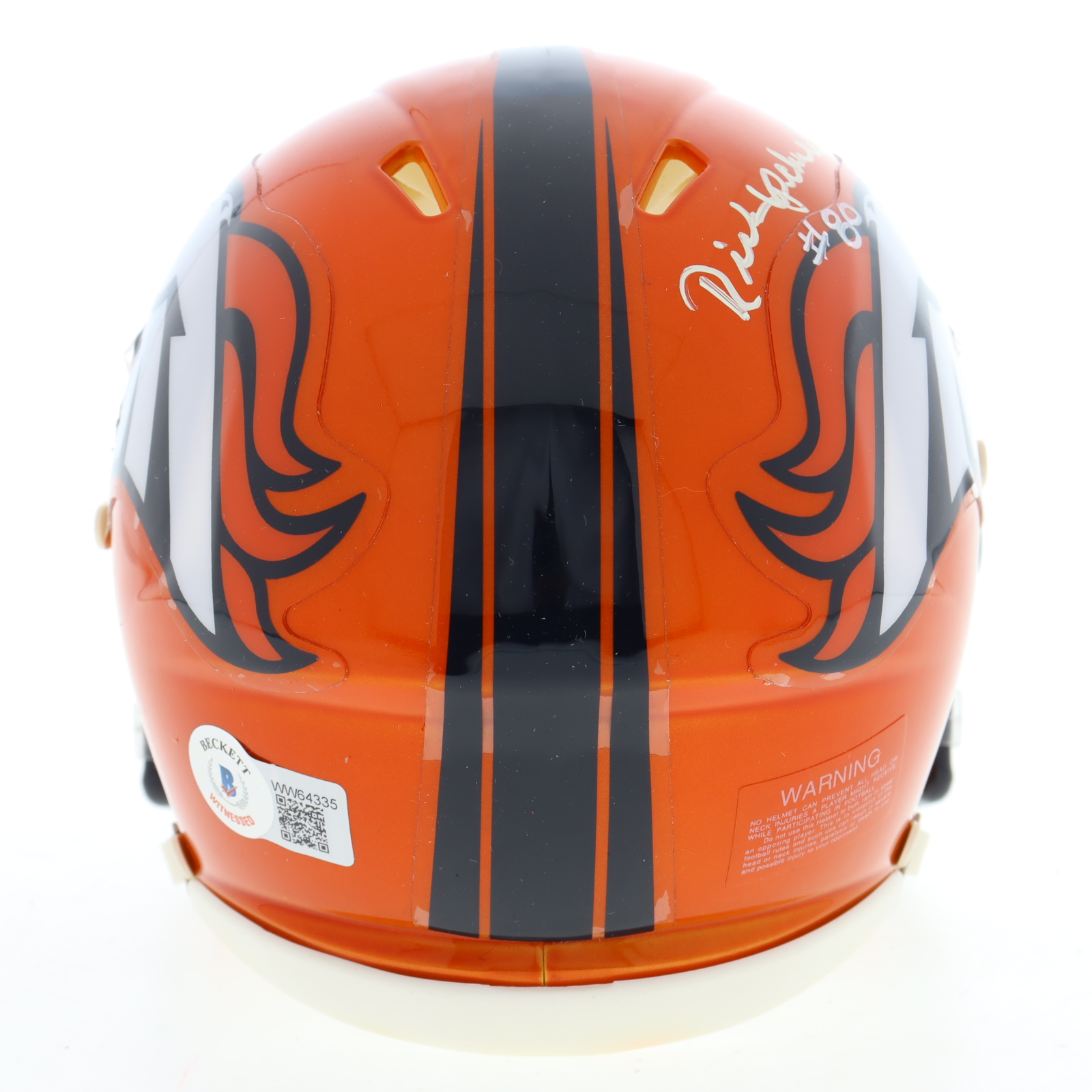 Rick Upchurch Signed Broncos Flash Alternate Speed Mini Helmet Inscribed "ROF '14" (Beckett) at PristineAuction.com Rick Upchurch Signed Broncos Flash Alternate Speed Mini Helmet Inscribed "ROF '14" (Beckett) at PristineAuction.com
