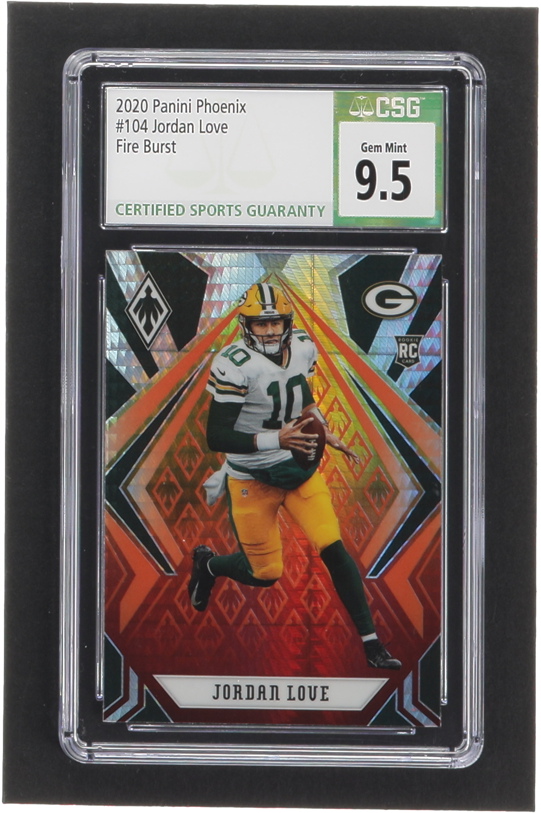 Jordan Love 2020 Panini Phoenix Fire Burst #104 RC (CSG 9.5) at PristineAuction.com Jordan Love 2020 Panini Phoenix Fire Burst #104 RC (CSG 9.5) at PristineAuction.com