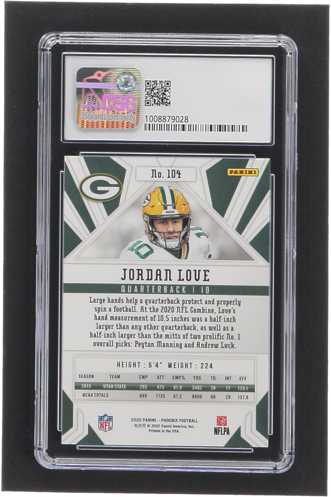 Jordan Love 2020 Panini Phoenix Fire Burst #104 RC (CSG 9.5) at PristineAuction.com Jordan Love 2020 Panini Phoenix Fire Burst #104 RC (CSG 9.5) at PristineAuction.com