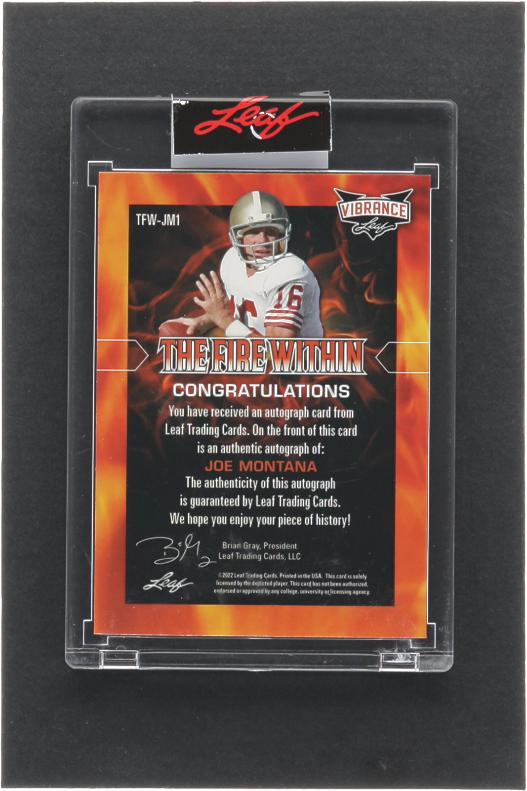 Joe Montana 2022 Leaf Vibrance The Fire Within Autographs Rainbow Navy Blue #FWJM1 at PristineAuction.com Joe Montana 2022 Leaf Vibrance The Fire Within Autographs Rainbow Navy Blue #FWJM1 at PristineAuction.com