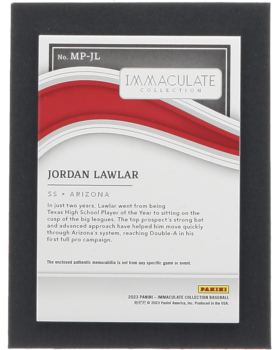 Jordan Lawlar 2023 Immaculate Collection Materials Prime #18 RC #07/25 at PristineAuction.com Jordan Lawlar 2023 Immaculate Collection Materials Prime #18 RC #07/25 at PristineAuction.com