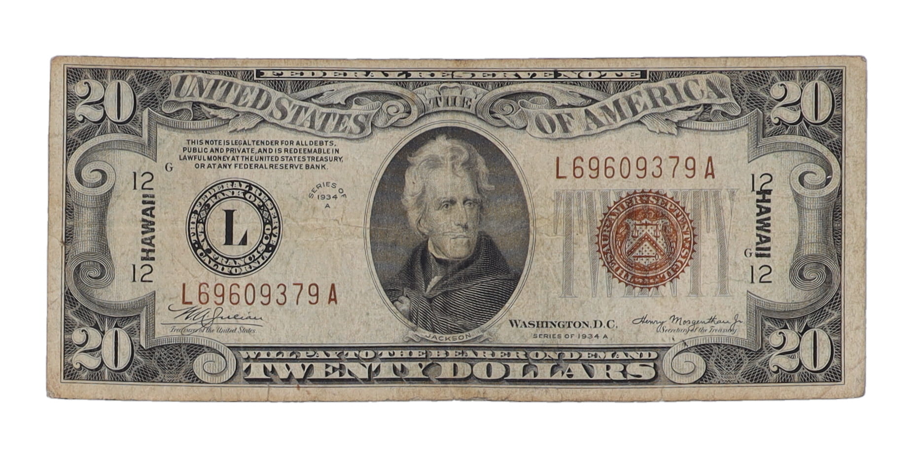 1934 $20 Twenty Dollars Hawaii Overprint Federal Reserve Note at PristineAuction.com 1934 $20 Twenty Dollars Hawaii Overprint Federal Reserve Note at PristineAuction.com