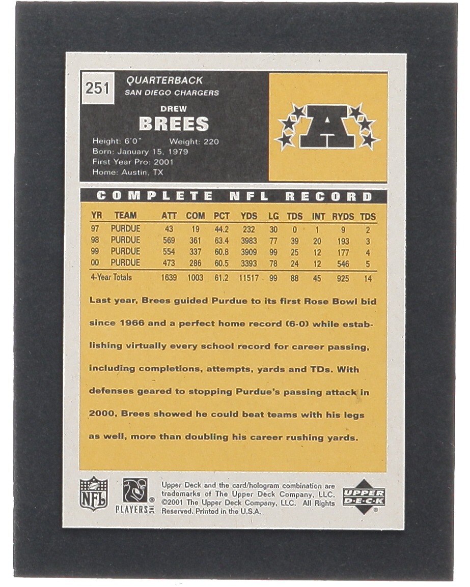 Drew Brees 2001 Upper Deck Vintage #251 RC at PristineAuction.com Drew Brees 2001 Upper Deck Vintage #251 RC at PristineAuction.com