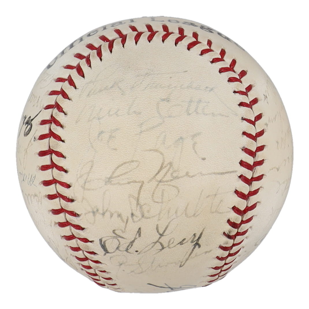 1944 Yankees OL Baseball Team-Signed by (30) with Bud Metheny, Mike Milosevich, Jim Turner, Johnny Lindell (PSA) at PristineAuction.com 1944 Yankees OL Baseball Team-Signed by (30) with Bud Metheny, Mike Milosevich, Jim Turner, Johnny Lindell (PSA) at PristineAuction.com