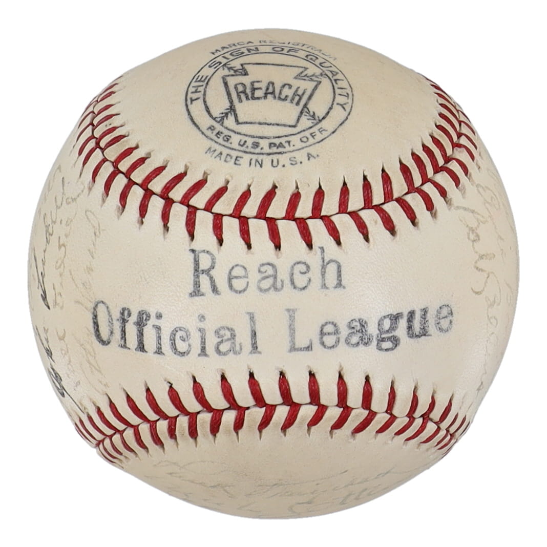 1944 Yankees OL Baseball Team-Signed by (30) with Bud Metheny, Mike Milosevich, Jim Turner, Johnny Lindell (PSA) at PristineAuction.com 1944 Yankees OL Baseball Team-Signed by (30) with Bud Metheny, Mike Milosevich, Jim Turner, Johnny Lindell (PSA) at PristineAuction.com