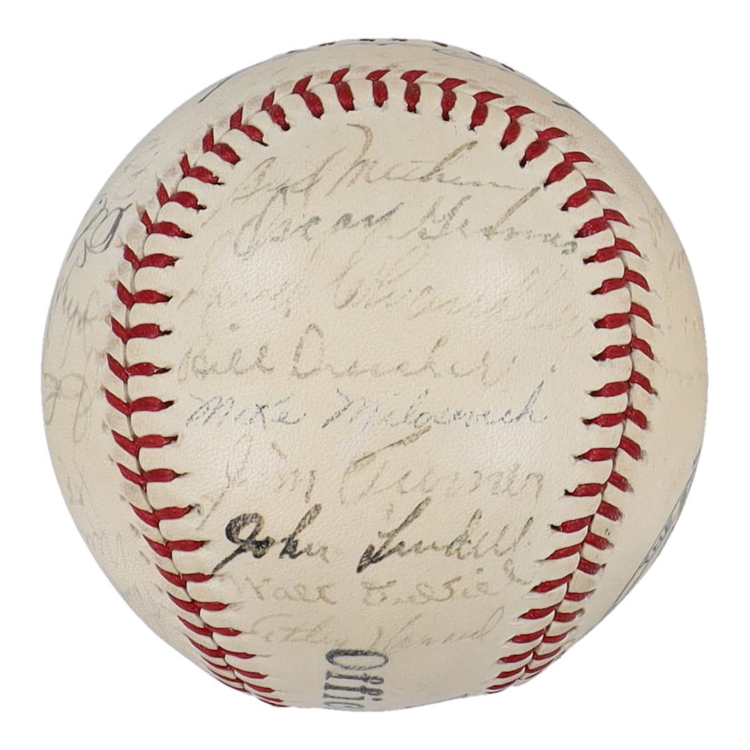 1944 Yankees OL Baseball Team-Signed by (30) with Bud Metheny, Mike Milosevich, Jim Turner, Johnny Lindell (PSA) at PristineAuction.com 1944 Yankees OL Baseball Team-Signed by (30) with Bud Metheny, Mike Milosevich, Jim Turner, Johnny Lindell (PSA) at PristineAuction.com
