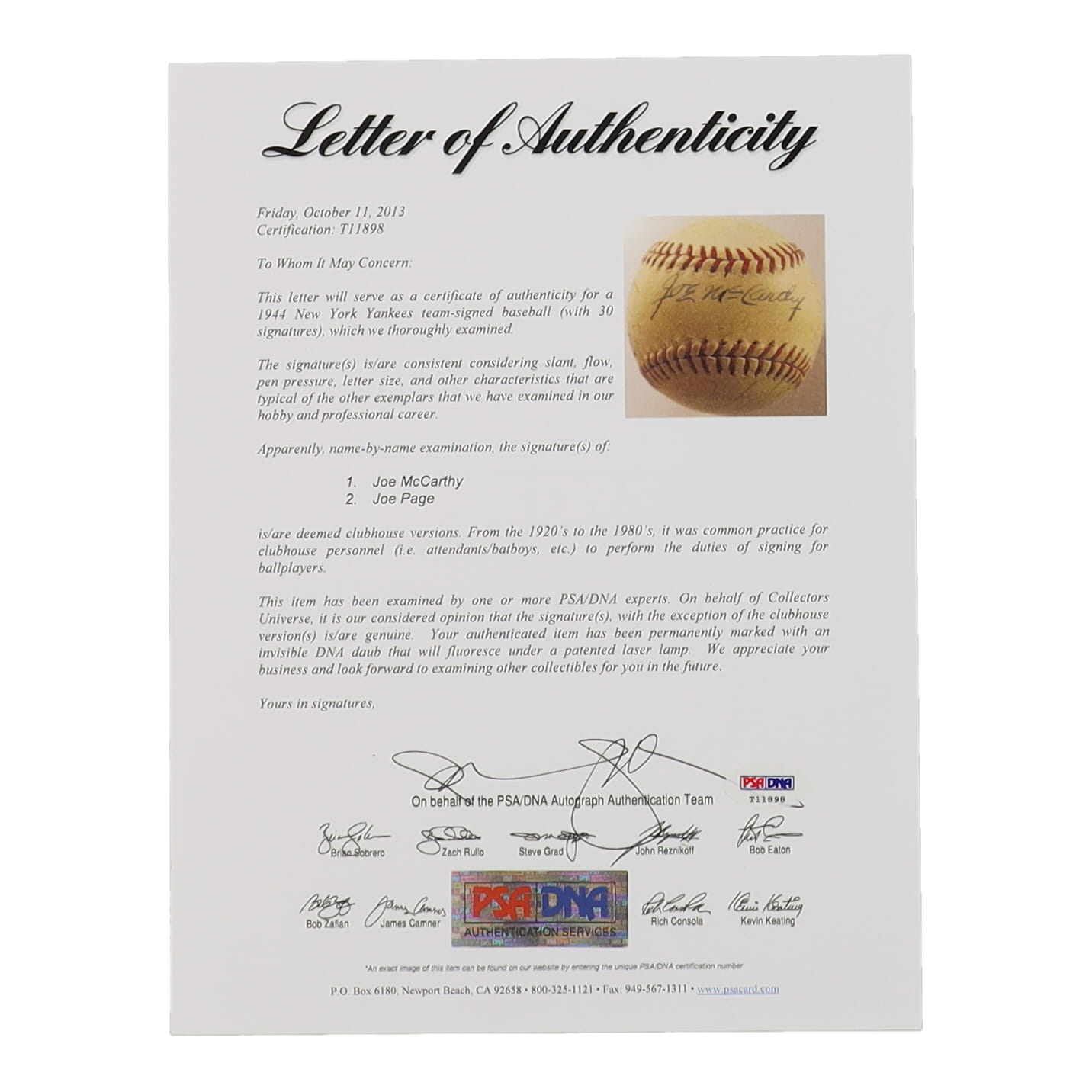 1944 Yankees OL Baseball Team-Signed by (30) with Bud Metheny, Mike Milosevich, Jim Turner, Johnny Lindell (PSA) at PristineAuction.com 1944 Yankees OL Baseball Team-Signed by (30) with Bud Metheny, Mike Milosevich, Jim Turner, Johnny Lindell (PSA) at PristineAuction.com