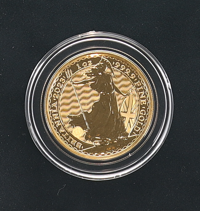 2023 The Royal Mint Britannia 100 Pounds 1 Oz .9999 Fine Gold Coin at PristineAuction.com 2023 The Royal Mint Britannia 100 Pounds 1 Oz .9999 Fine Gold Coin at PristineAuction.com