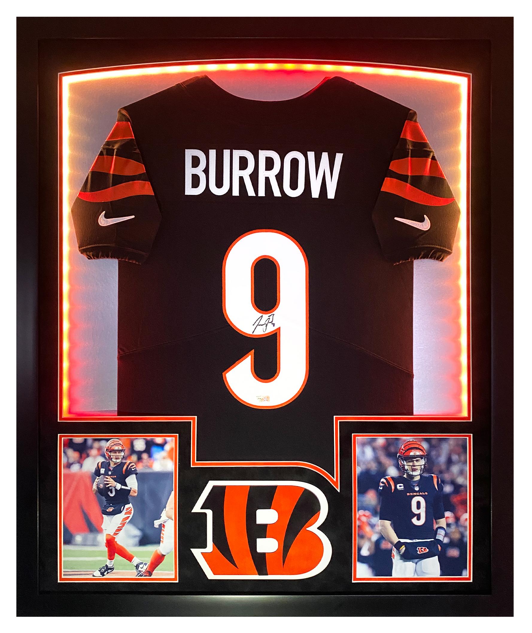 Joe Burrow Signed Bengals Custom Framed Nike Elite Jersey Display with LED Lights (Fanatics) at PristineAuction.com Joe Burrow Signed Bengals Custom Framed Nike Elite Jersey Display with LED Lights (Fanatics) at PristineAuction.com