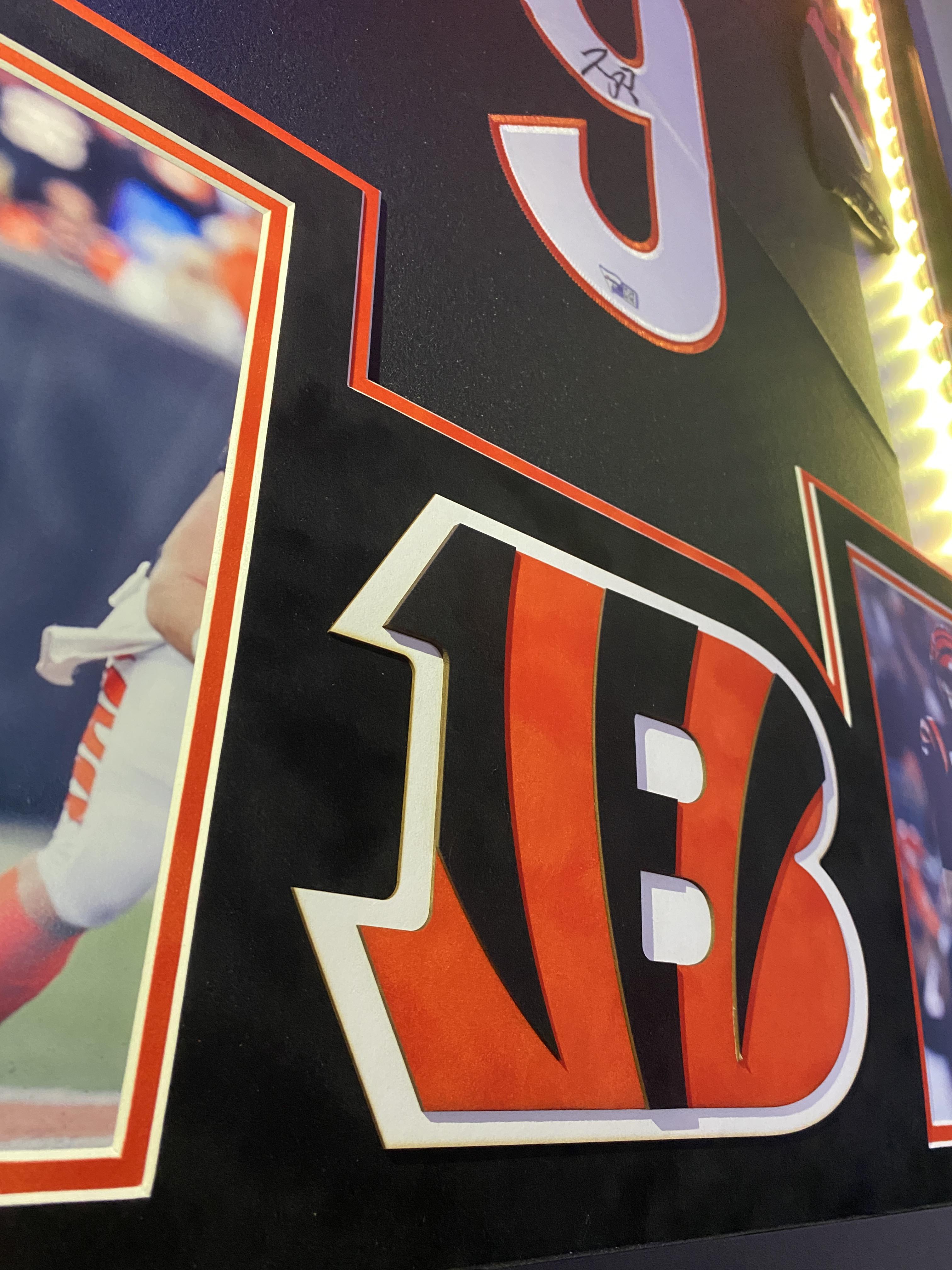 Joe Burrow Signed Bengals Custom Framed Nike Elite Jersey Display with LED Lights (Fanatics) at PristineAuction.com Joe Burrow Signed Bengals Custom Framed Nike Elite Jersey Display with LED Lights (Fanatics) at PristineAuction.com