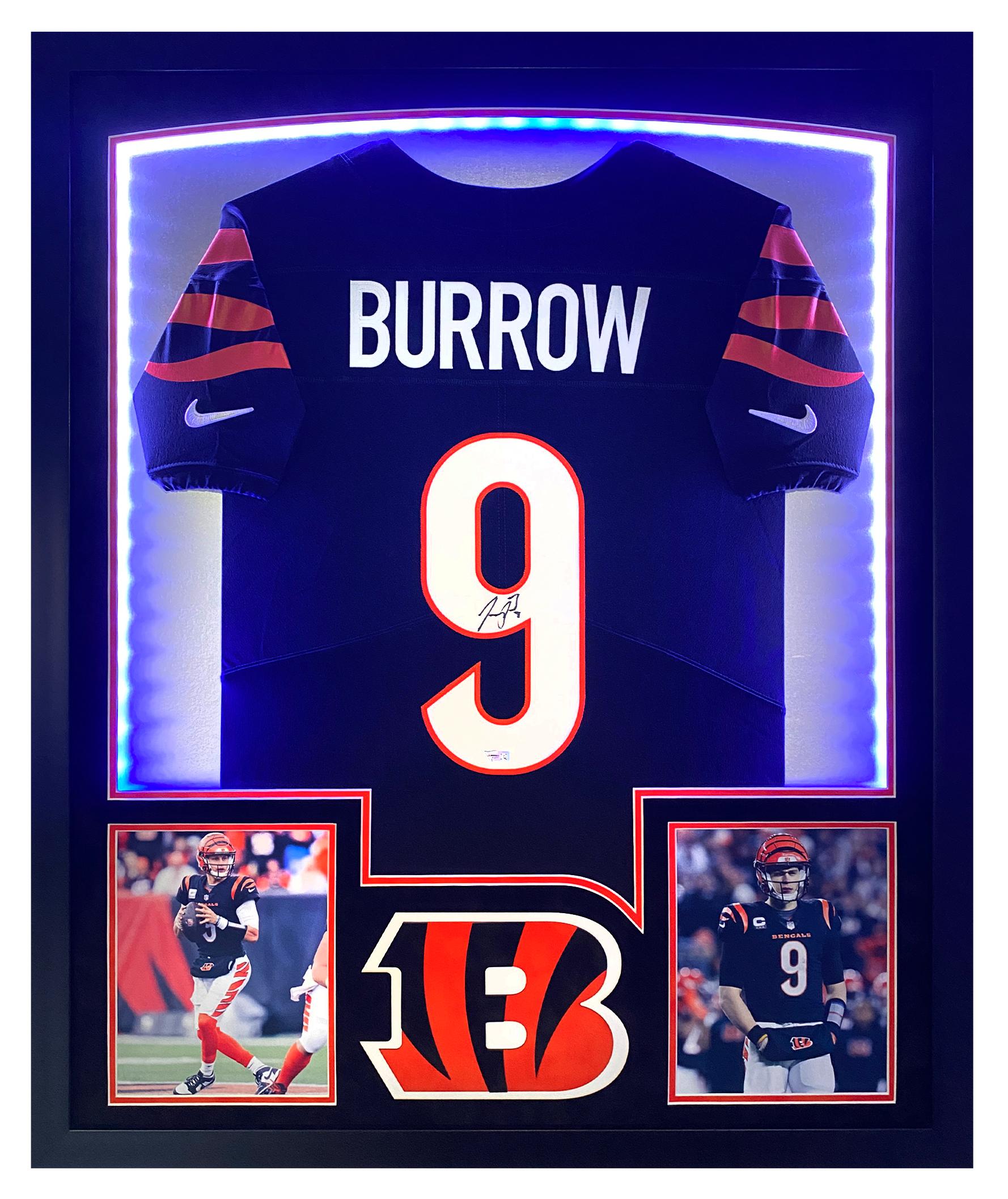 Joe Burrow Signed Bengals Custom Framed Nike Elite Jersey Display with LED Lights (Fanatics) at PristineAuction.com Joe Burrow Signed Bengals Custom Framed Nike Elite Jersey Display with LED Lights (Fanatics) at PristineAuction.com
