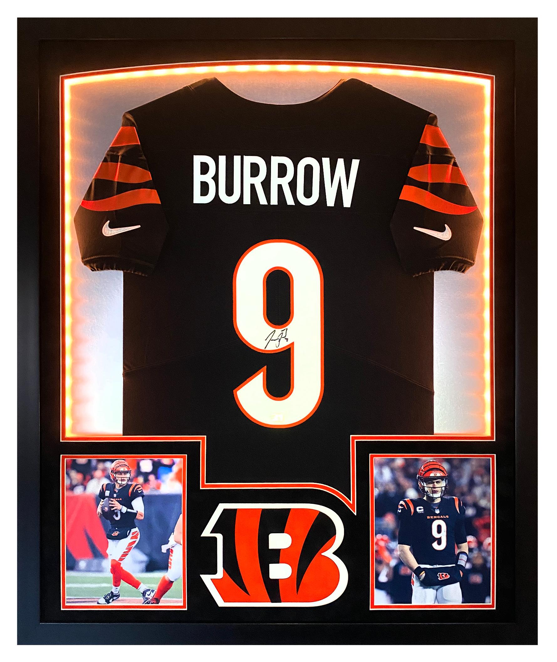 Joe Burrow Signed Bengals Custom Framed Nike Elite Jersey Display with LED Lights (Fanatics) at PristineAuction.com Joe Burrow Signed Bengals Custom Framed Nike Elite Jersey Display with LED Lights (Fanatics) at PristineAuction.com
