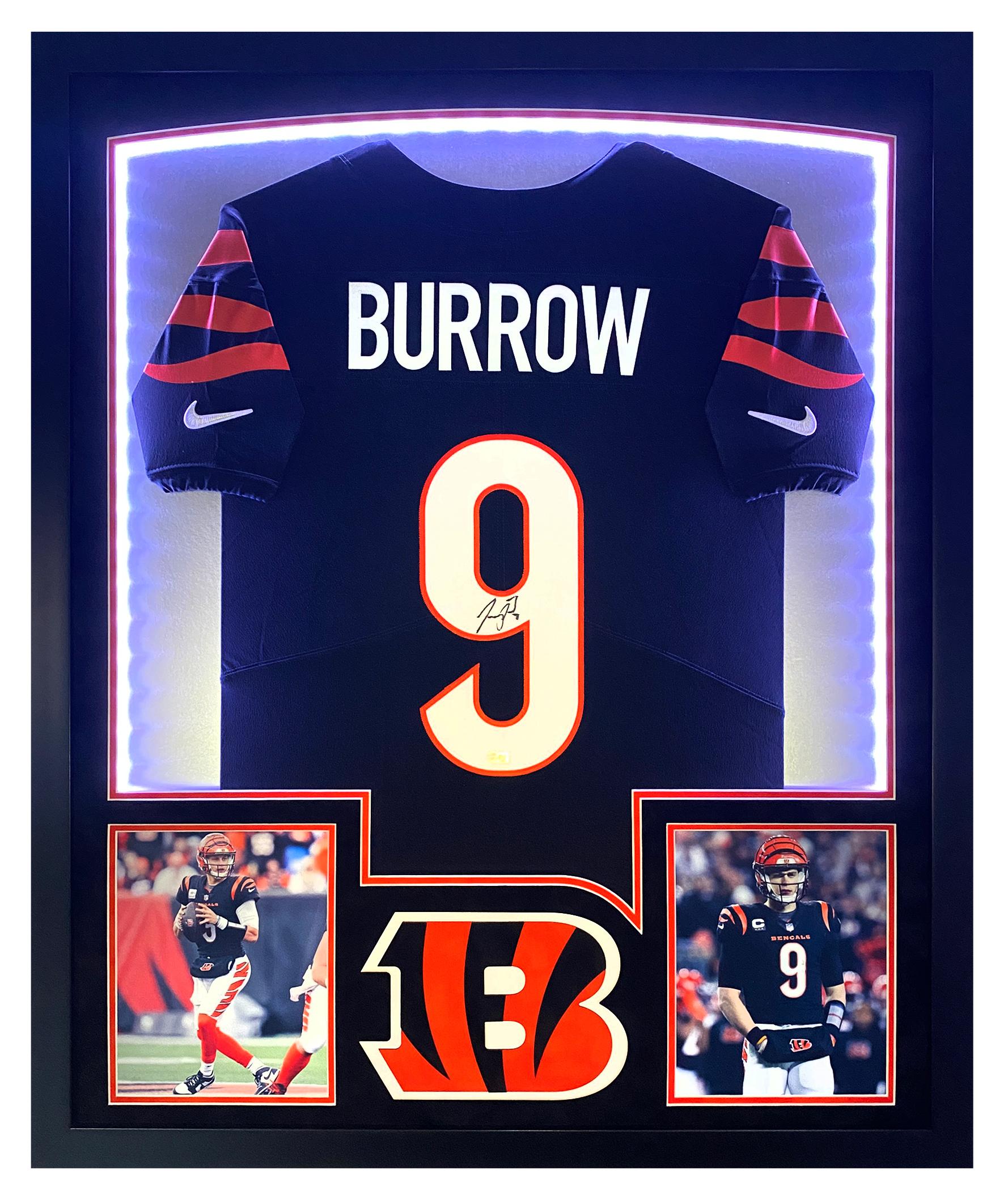 Joe Burrow Signed Bengals Custom Framed Nike Elite Jersey Display with LED Lights (Fanatics) at PristineAuction.com Joe Burrow Signed Bengals Custom Framed Nike Elite Jersey Display with LED Lights (Fanatics) at PristineAuction.com