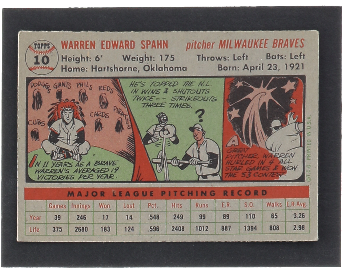 Warren Spahn 1956 Topps #10 at PristineAuction.com Warren Spahn 1956 Topps #10 at PristineAuction.com