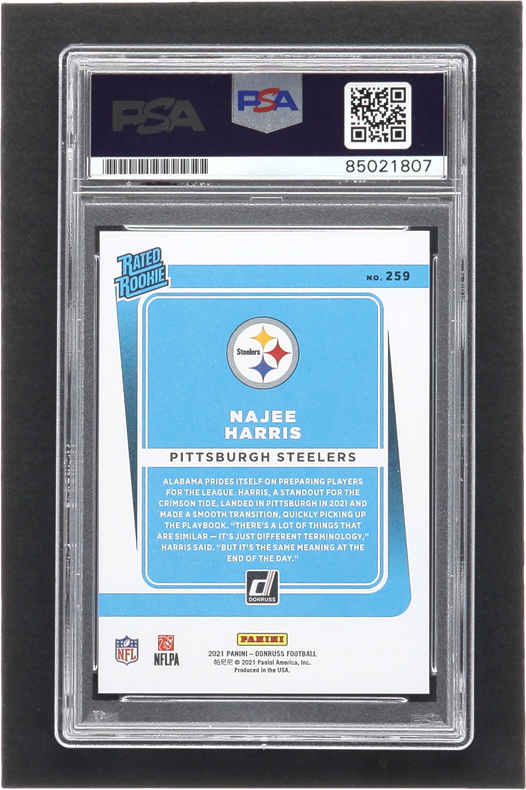 Najee Harris Signed 2021 Donruss Press Proof Premium #259 RR RC (PSA | Auto 10) at PristineAuction.com Najee Harris Signed 2021 Donruss Press Proof Premium #259 RR RC (PSA | Auto 10) at PristineAuction.com