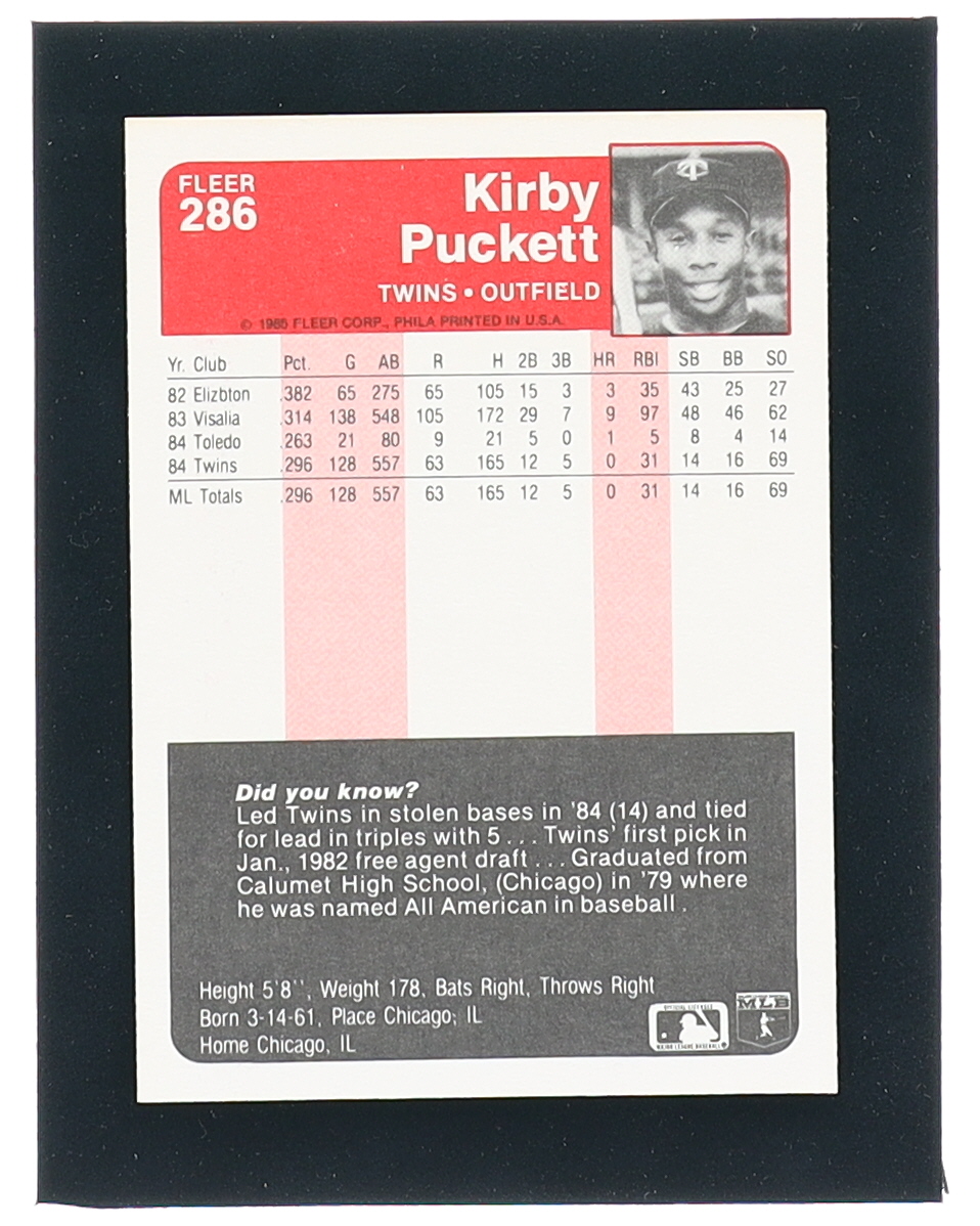 Kirby Puckett 1985 Fleer #286 RC at PristineAuction.com Kirby Puckett 1985 Fleer #286 RC at PristineAuction.com