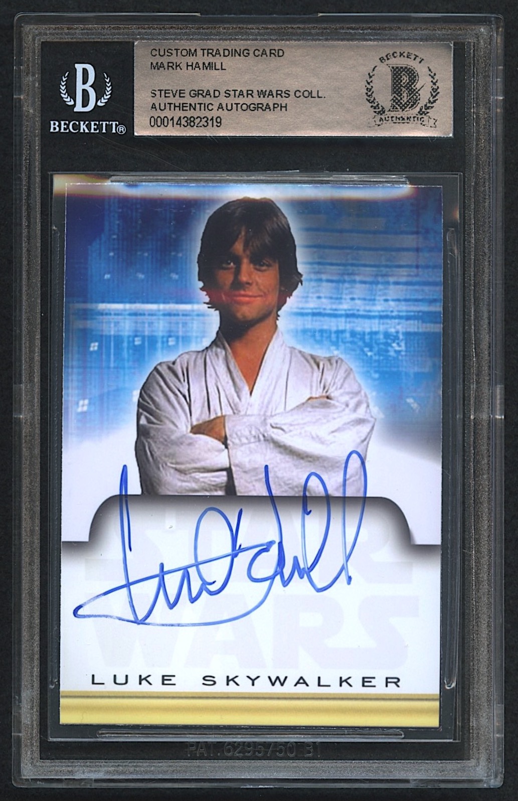 Mark Hamill Signed Luke Skywalker Star Wars Custom Trading Card (Beckett Encapsulated) at PristineAuction.com Mark Hamill Signed Luke Skywalker Star Wars Custom Trading Card (Beckett Encapsulated) at PristineAuction.com