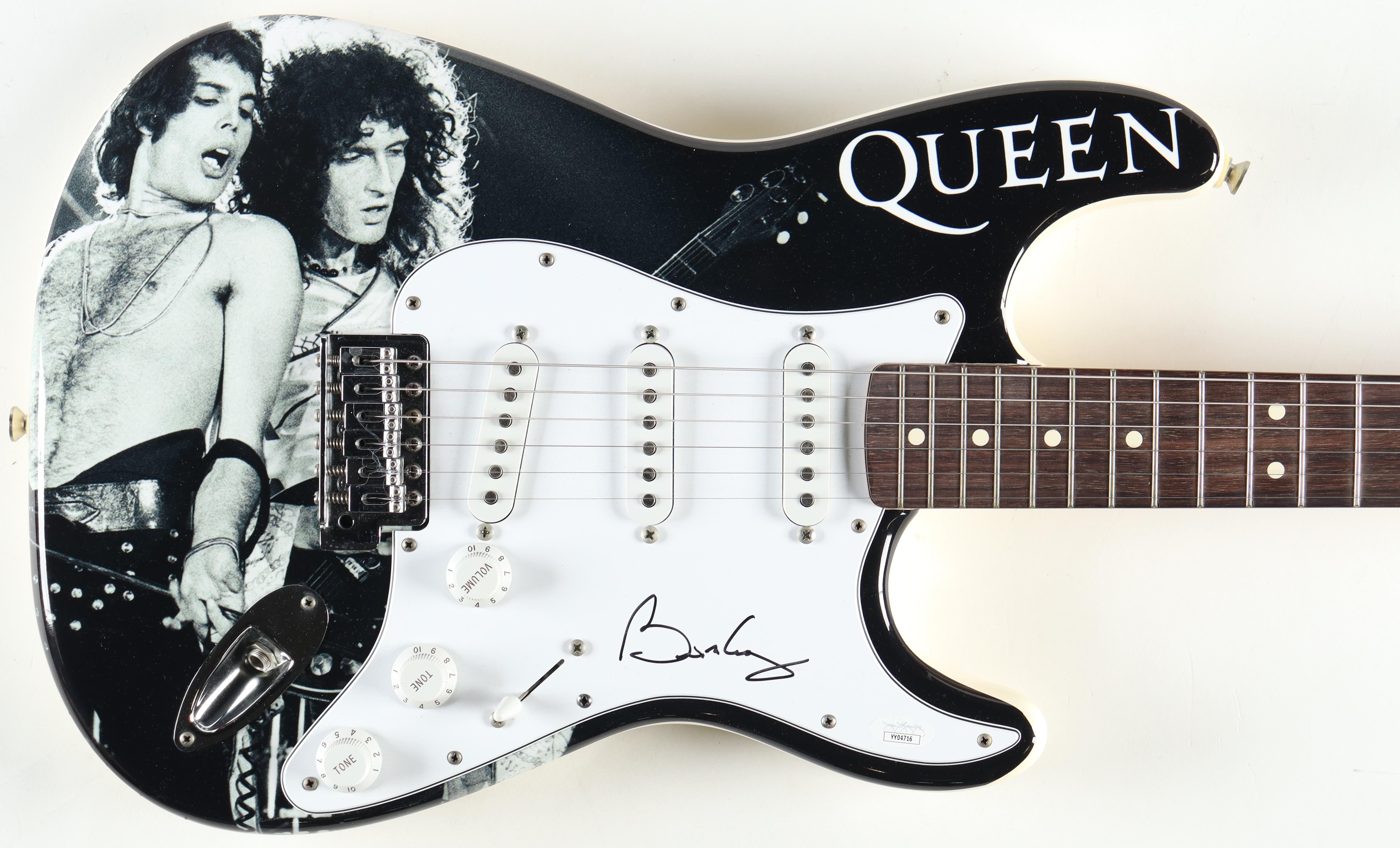 Brian May Signed Queen Custom Wrapped Squire Stratocaster Electric Guitar (JSA) at PristineAuction.com Brian May Signed Queen Custom Wrapped Squire Stratocaster Electric Guitar (JSA) at PristineAuction.com
