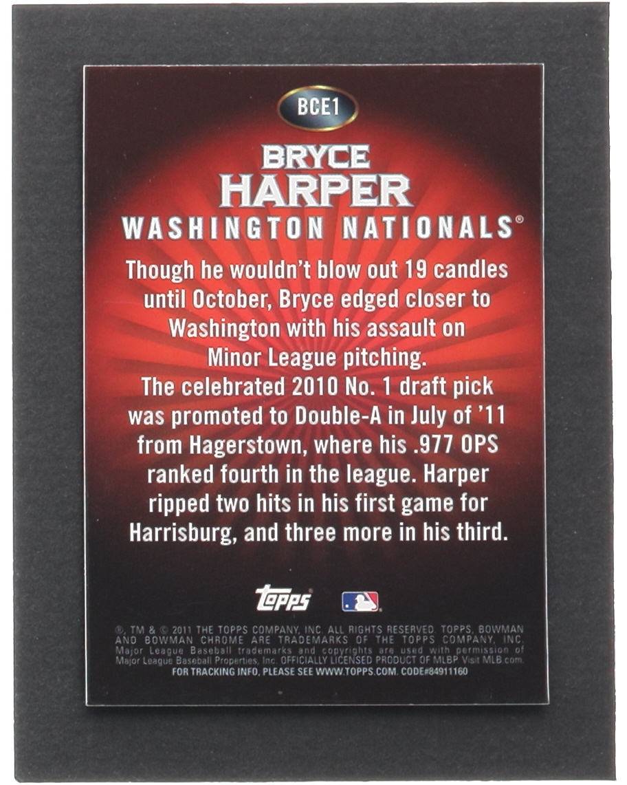 Bryce Harper 2011 Bowman Chrome Bryce Harper Retail Exclusive #BCE1R Red RC at PristineAuction.com Bryce Harper 2011 Bowman Chrome Bryce Harper Retail Exclusive #BCE1R Red RC at PristineAuction.com