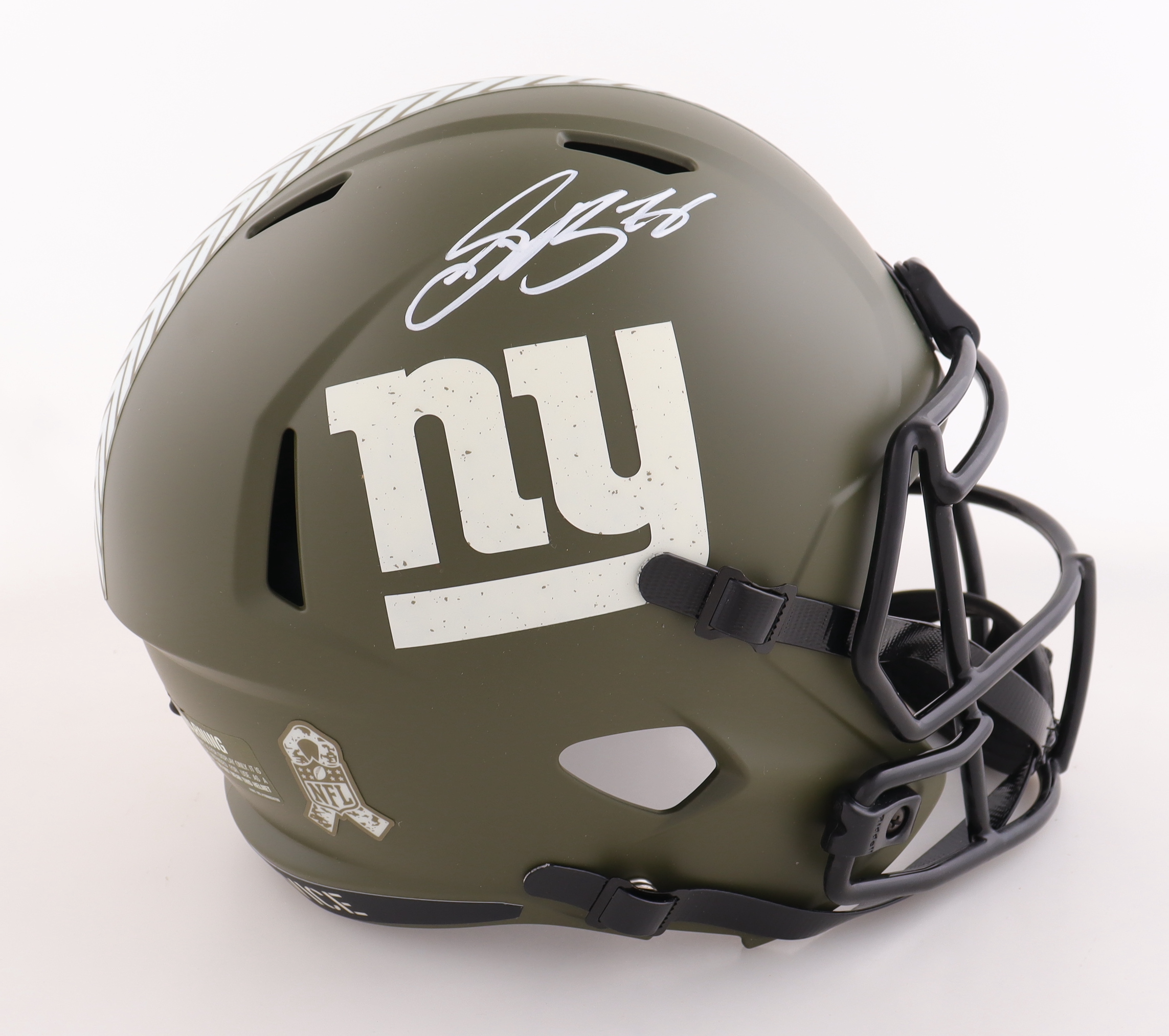 Saquon Barkley Signed Giants Full-Size Salute To Service Alternate Speed Helmet (PSA) at PristineAuction.com Saquon Barkley Signed Giants Full-Size Salute To Service Alternate Speed Helmet (PSA) at PristineAuction.com