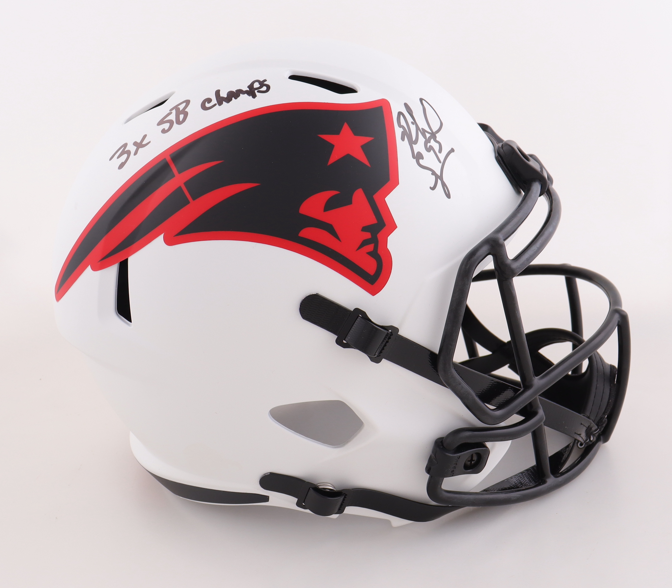 Richard Seymour Signed Full-Size Patriots Lunar Eclipse Alternate Speed Helmet Inscribed "3x SB Champ" (Beckett) at PristineAuction.com Richard Seymour Signed Full-Size Patriots Lunar Eclipse Alternate Speed Helmet Inscribed "3x SB Champ" (Beckett) at PristineAuction.com