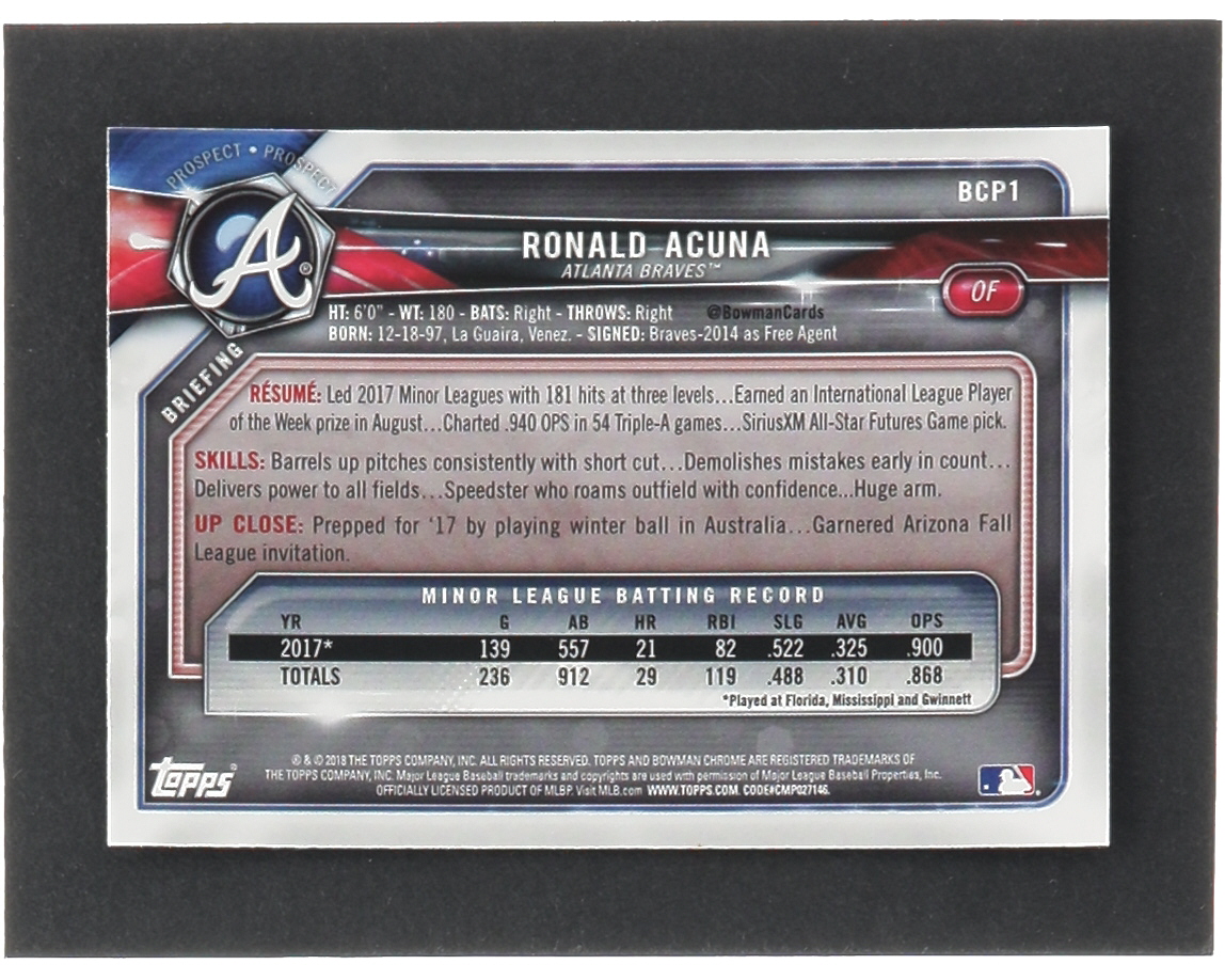 Ronald Acuna Jr. 2018 Bowman Chrome Prospects #BCP1 at PristineAuction.com Ronald Acuna Jr. 2018 Bowman Chrome Prospects #BCP1 at PristineAuction.com