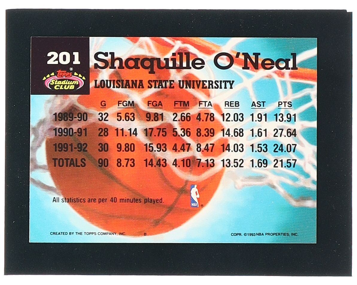 Shaquille O'Neal 1992-93 Stadium Club #201 MC RC at PristineAuction.com Shaquille O'Neal 1992-93 Stadium Club #201 MC RC at PristineAuction.com