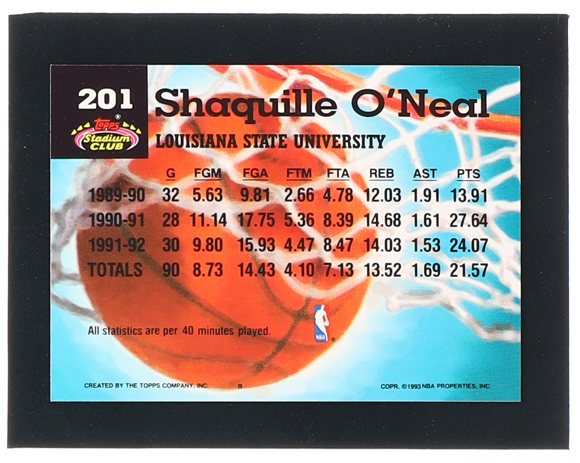 Shaquille O'Neal 1992-93 Stadium Club #201 MC RC at PristineAuction.com Shaquille O'Neal 1992-93 Stadium Club #201 MC RC at PristineAuction.com